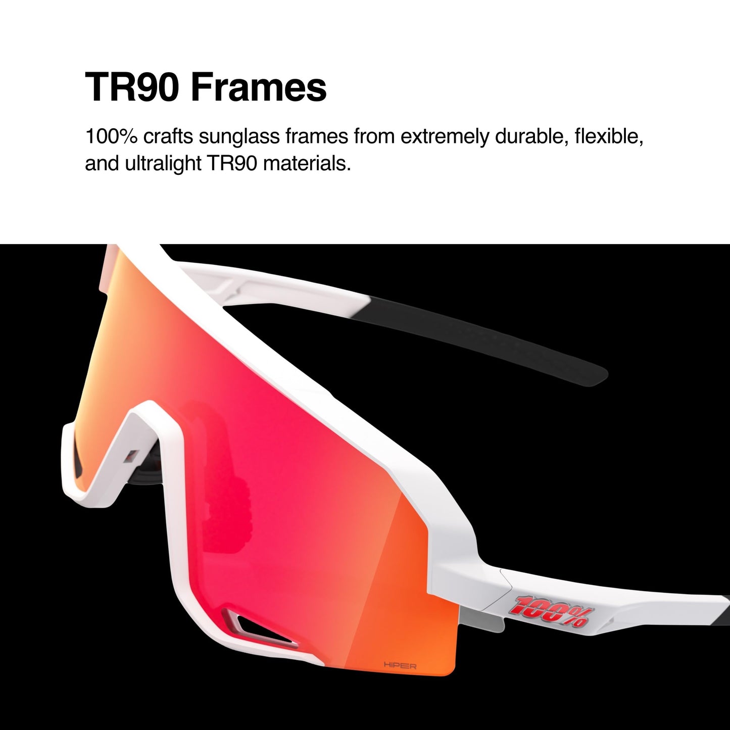 100% SLENDALE - Sunglasses for Outdoor Sports - Comfortable & Durable Sunglasses with Secure Fit - Lightweight & Shatterproof - Matte White, HiPER Red Multilayer Mirror