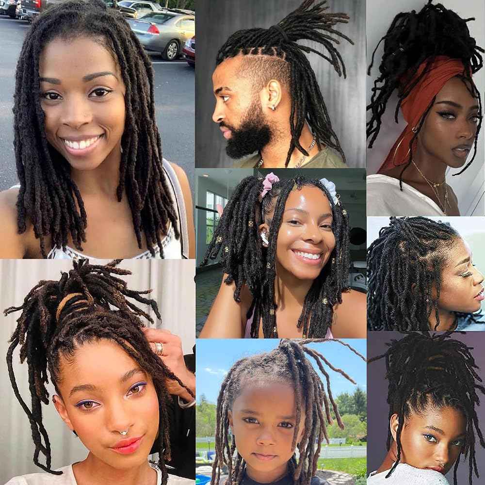 Dreadlock Extensions Human Hair 10-100 Strands 100% Full Handmade Permanent Loc Extension Human Hair for Women/Men/Kids Can Be Dyed Bleached Curled Twisted (0.4cm 1B, 4 inch 10 Strands)