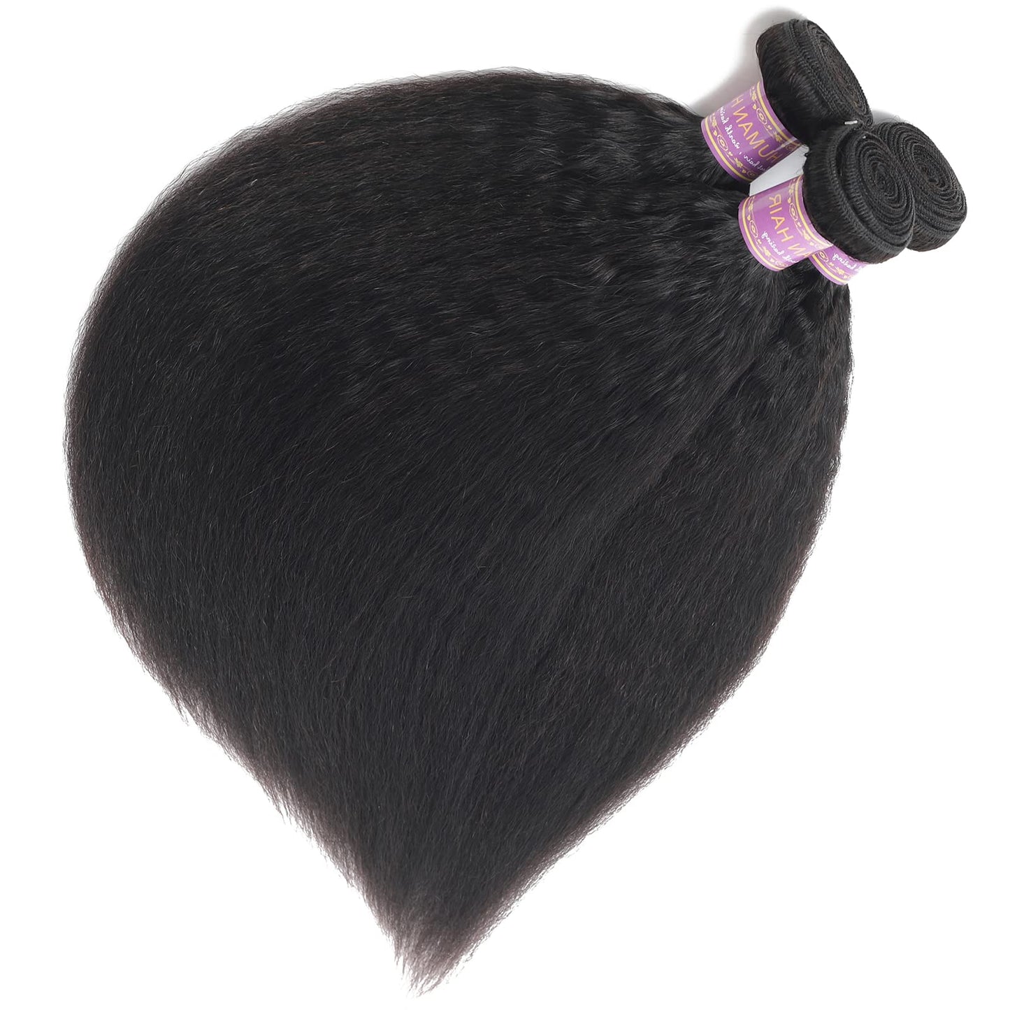 Kinky Straight Human Hair Bundles 16Inch Yaki Straight Human Hair Extensions 1 Bundles Unprocessed Brazilian Virgin Kinky Straight Human Hair For Black Women Natural Black