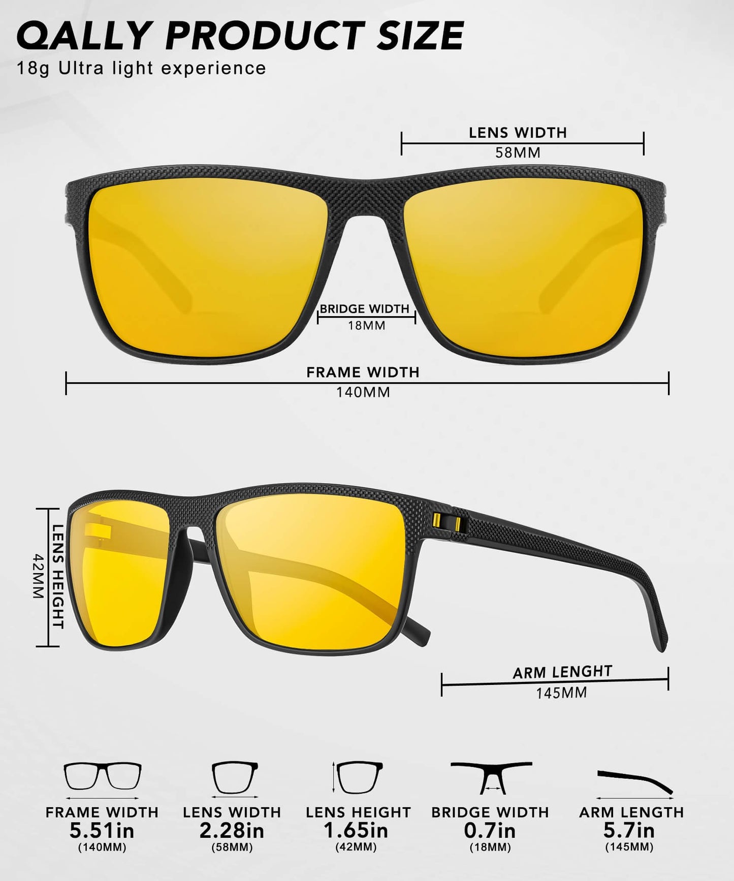 QALLY Night Vision Glasses Men, Night Driving Glasses for Men Lightweight Anti Glare for Driving