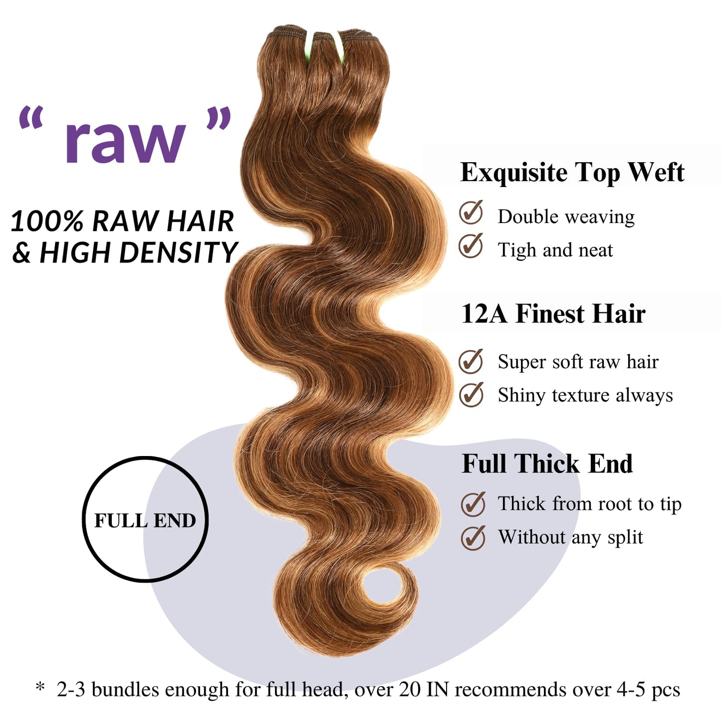 12A Double Drawn Highlight Honey Blonde Thick Raw Virgin 3 Bundles Human Hair Body Wave, Shed Free Colored 4/27 Real Piano Color Ombre Human Hair Bundles Quick Weave 14 16 18 Inch