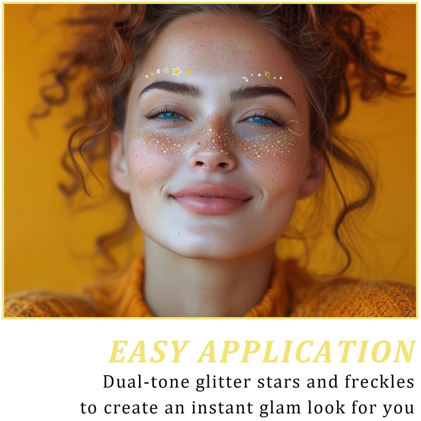 20 Pcs Dual-tone Face Makeup Patches, Gold-silver Glitter Freckles, Glitter Freckles Face Tattoo, Waterproof Face Sparkle Freckles, Long-Lasting 48h Freckles for Women (Gold-silver)