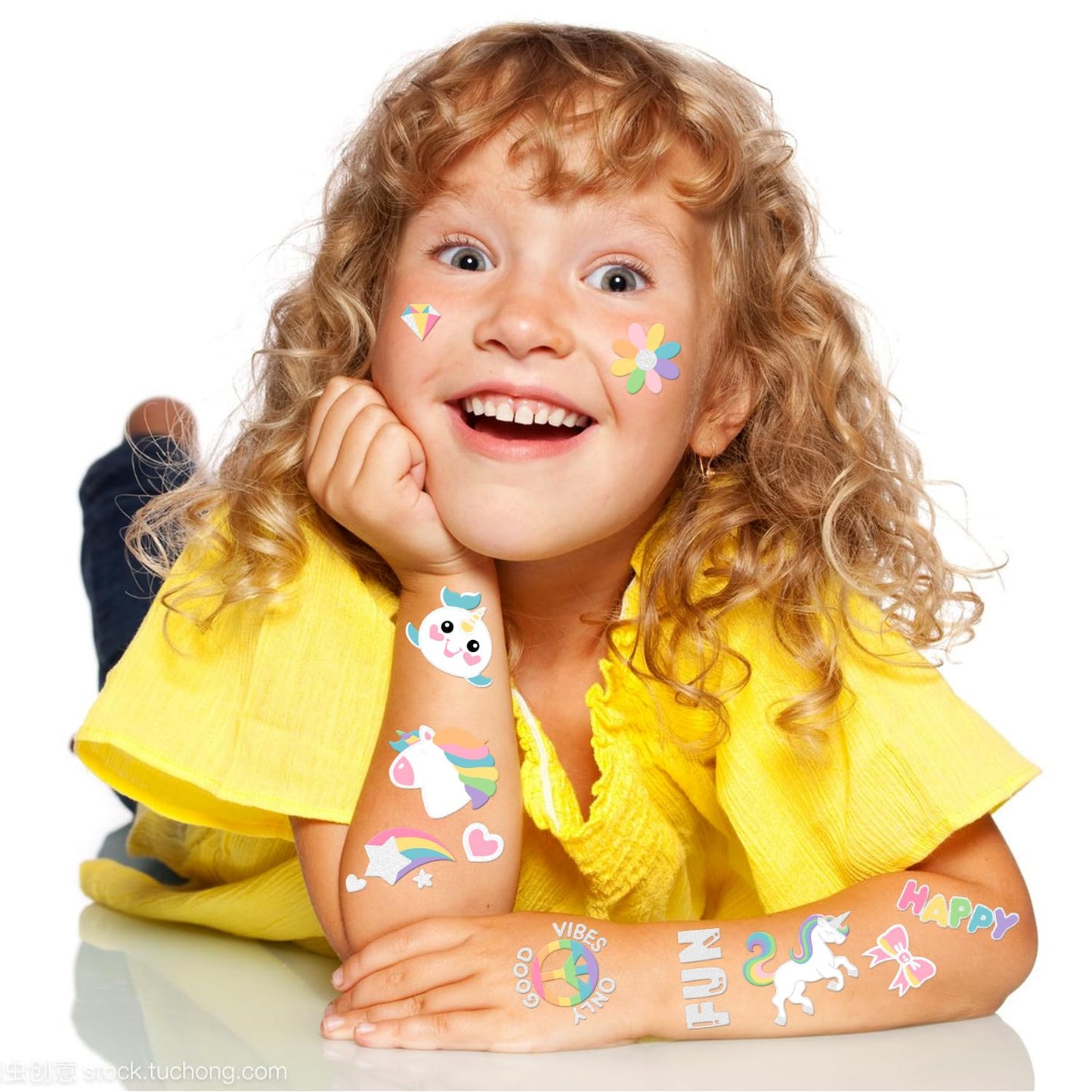 118 PCS Unicorn Rainbow Temporary Tattoo Kids, Glitter Crown Fake Tattoo for Girls’ Party Favors Birthday Supplies Decorations, Princess Tattoos Sticker for Kids 6 7 8 9 10 year