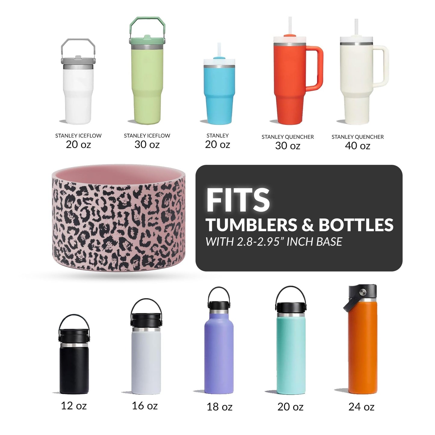 REUZBL Leopard Silicone Bottle Boot Sleeve for Stanley Tumblers 20-40oz, Hydro Flask Tumblers, Simple Modern Tumblers, Iron Flask Tumbler, Similar Tumblers, Tumbler Water Bottle Accessory