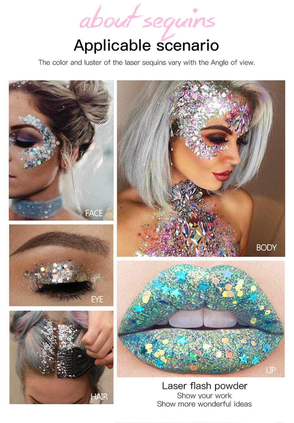 2 Color Face and Body Glitter Stick, Singer Concert Music Rave Face Body Sequins Glitter Stick for Women Face/Body/Hair/Eyes/Lip Glitter Makeup. (Gold &Blue)
