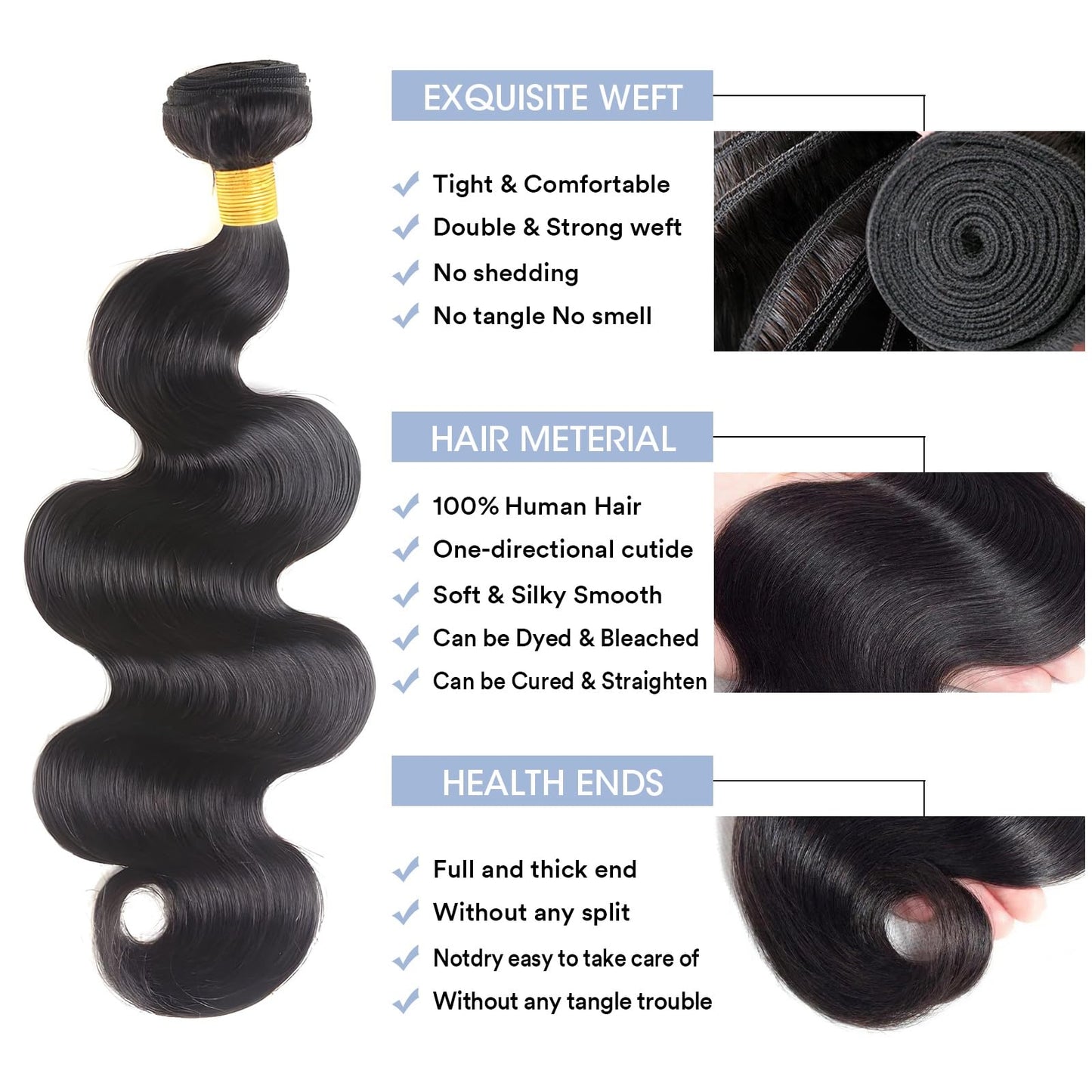 12A Human Hair Bundles 100% Unprocessed Brazilian Virgin Human Hair 3 Bundles 20 22 24 Inch Body Wave Human Hair Bundles Quick Weave Hair Bundles Extensions Hair Natural Black For Women