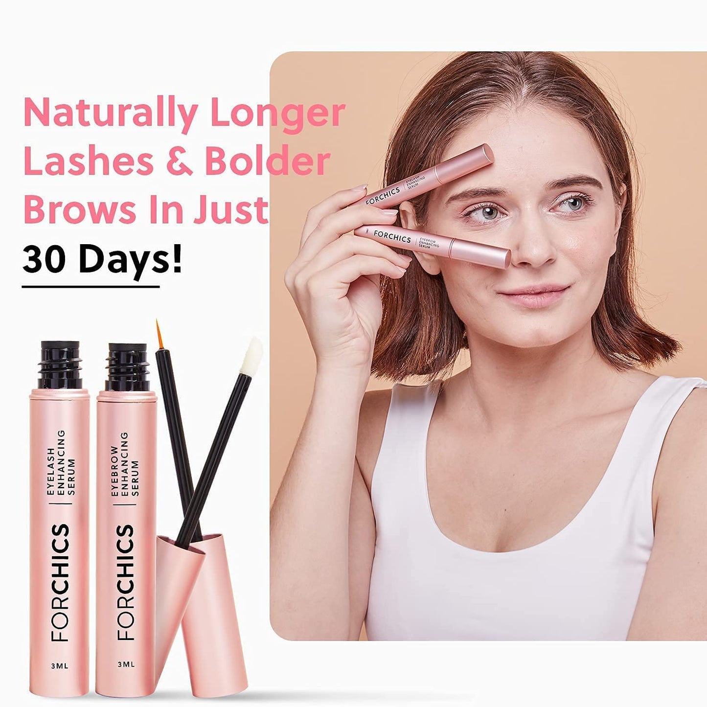 Lash & Brow Growth Bundle – Hormone-Free Enhancer for Longer Lashes & Fuller Brows – Vegan, Natural & Gentle Serum Duo for 24/7 Nourishment & Strengthening [2x 0.10 fl. oz / 3ml]