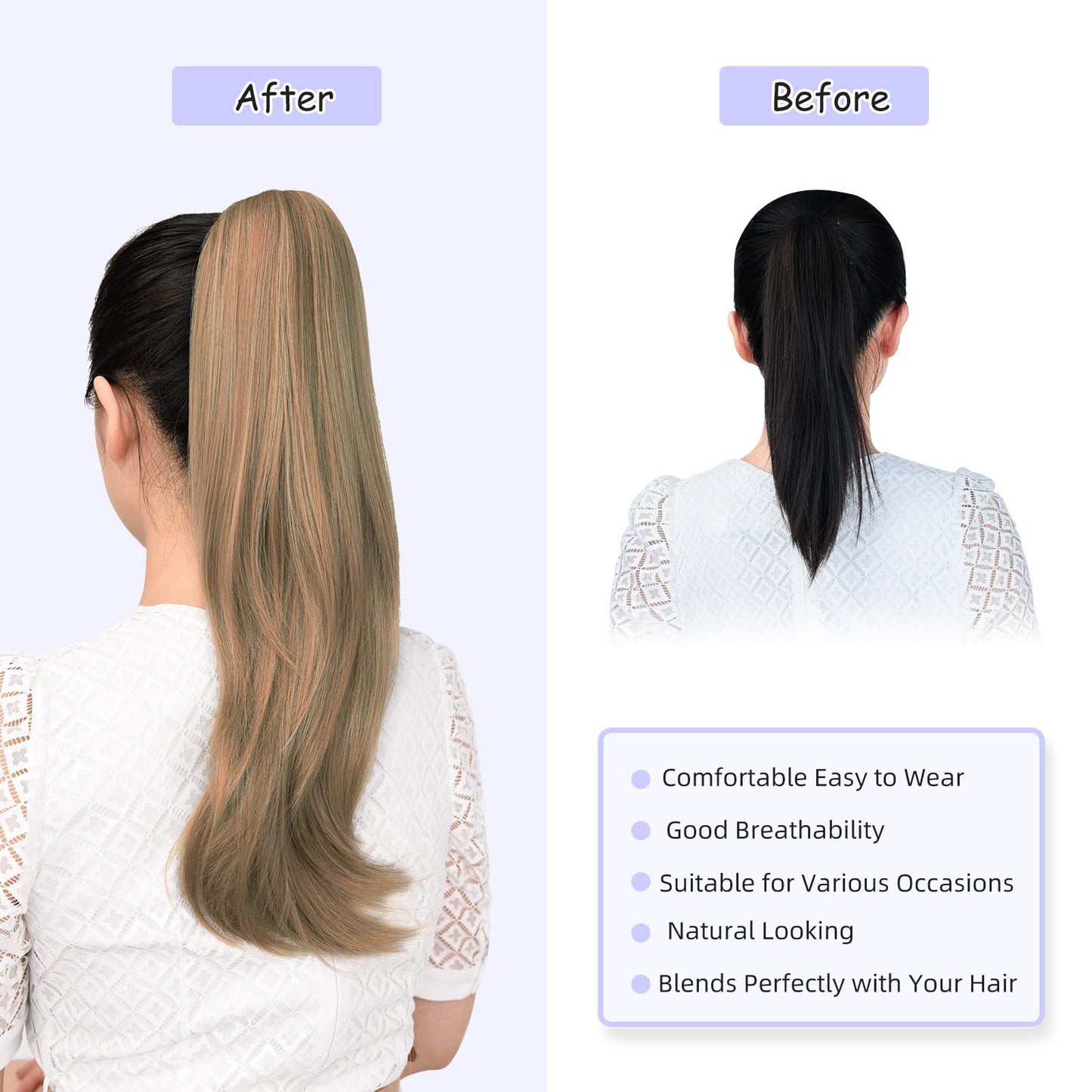 ShulaSHOP Blonde ponytail extension,20" clip ponytail hair extensions ponytail claw hair ponytail Extension Natural Looking Synthetic Hairpiece for Women