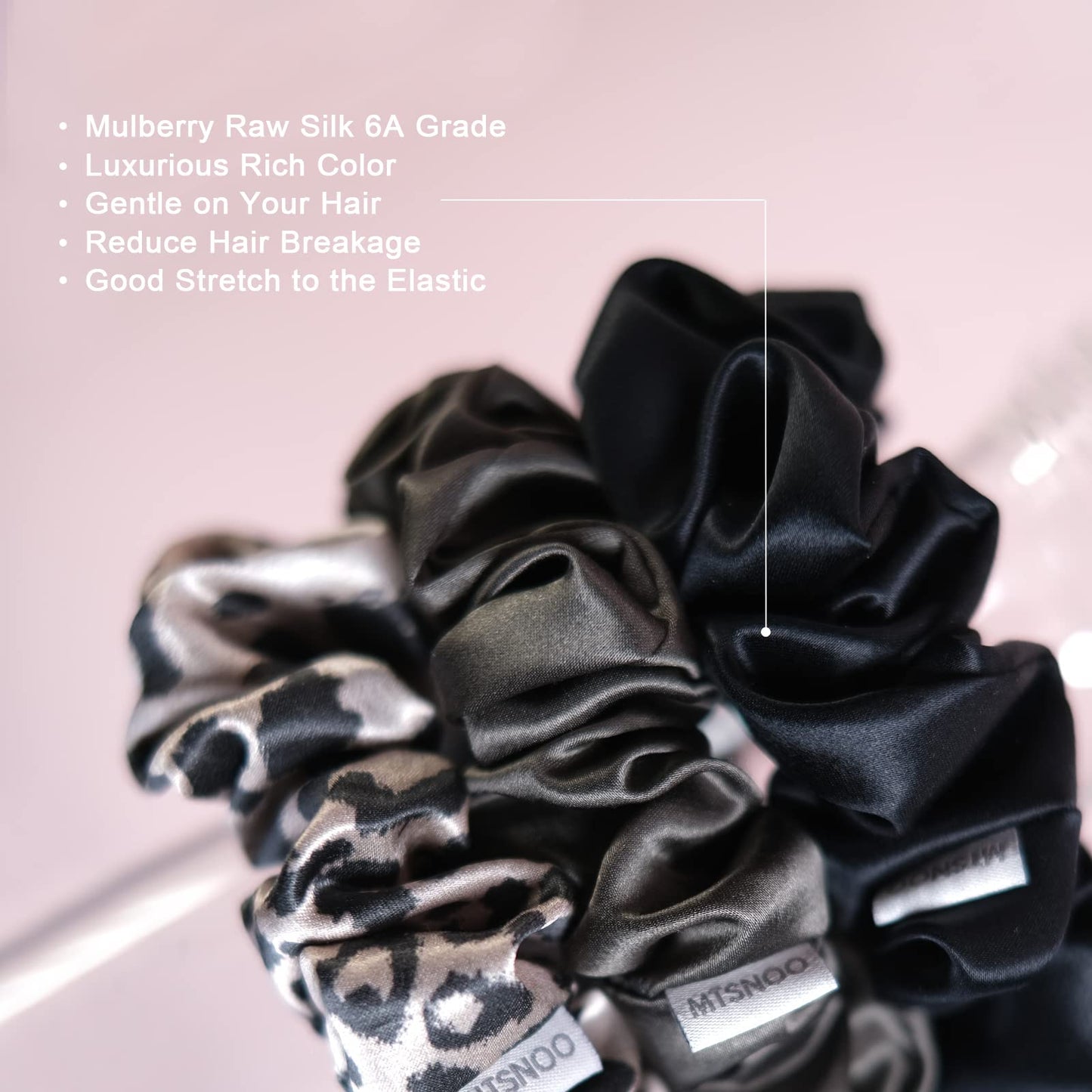 MTSNOO 100% Pure 22 Momme Mulberry Silk Scrunchies Set - Mini Scrunchies with Elastic Band for Curly Hair, 3 Pack Hair Ties and Ropes for Women and Girls