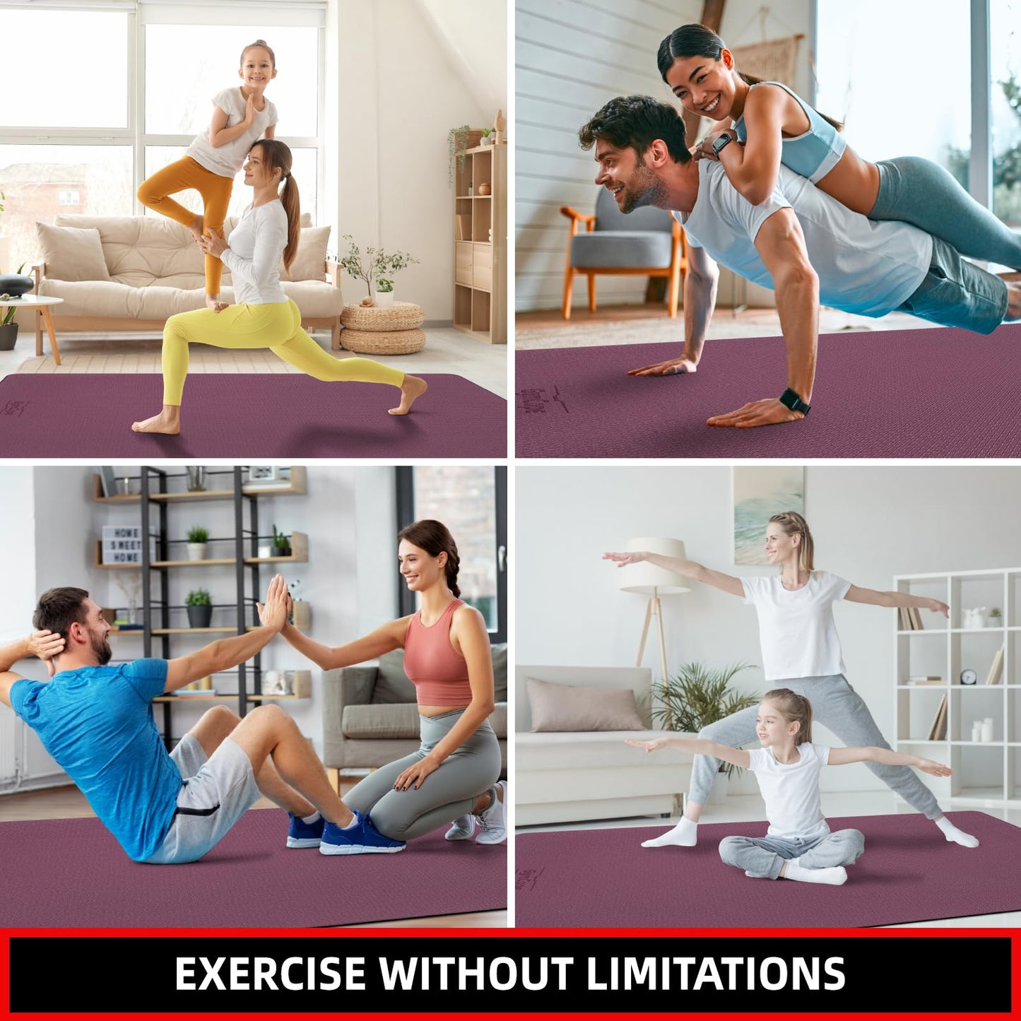 GymCope 10MM Thick Yoga Mat, 72" x 48" Large Workout Mat for Home Gym, Edge-Seamed Design, Superior Grip, Shock-Absorbing Cushion, Ultimate Comfort and Protection for Yoga, Fitness Training