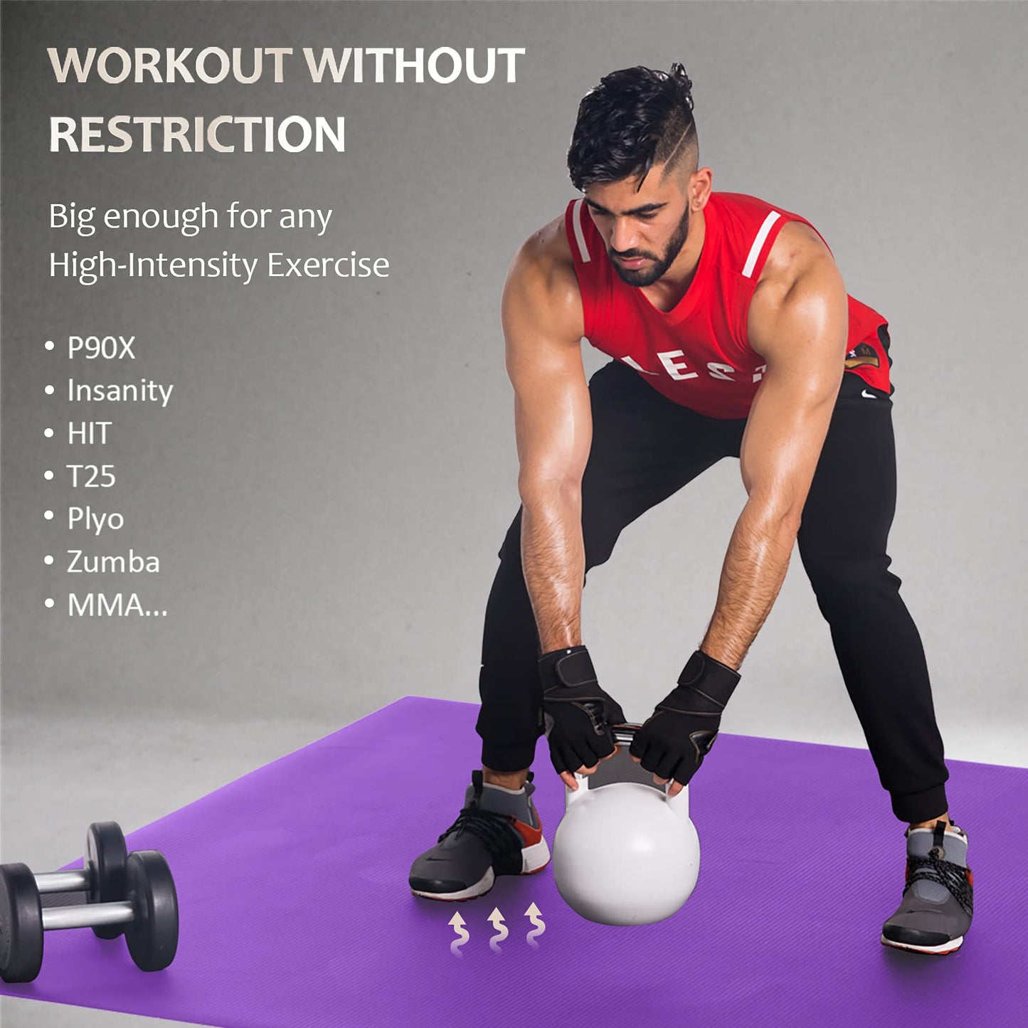 Gxmmat Large Exercise Mat 6'x4'x7mm, Thick Workout Mats for Home Gym Flooring, Extra Wide Non-Slip Durable Cardio Mat, High Density, Shoe Friendly, Perfect for Plyo, MMA, Jump Rope, Stretch, Fitness