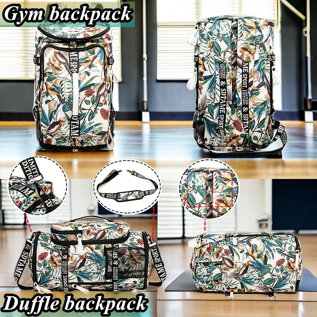 Gym Duffle Bag Backpack with Shoe Compartment,4 ways Travel Backpack for Women and Men,Multi-Functional Weekender bag with Waterproof Layer&Laptop Compartment for Fitness, Travel,Camping(Yellow)