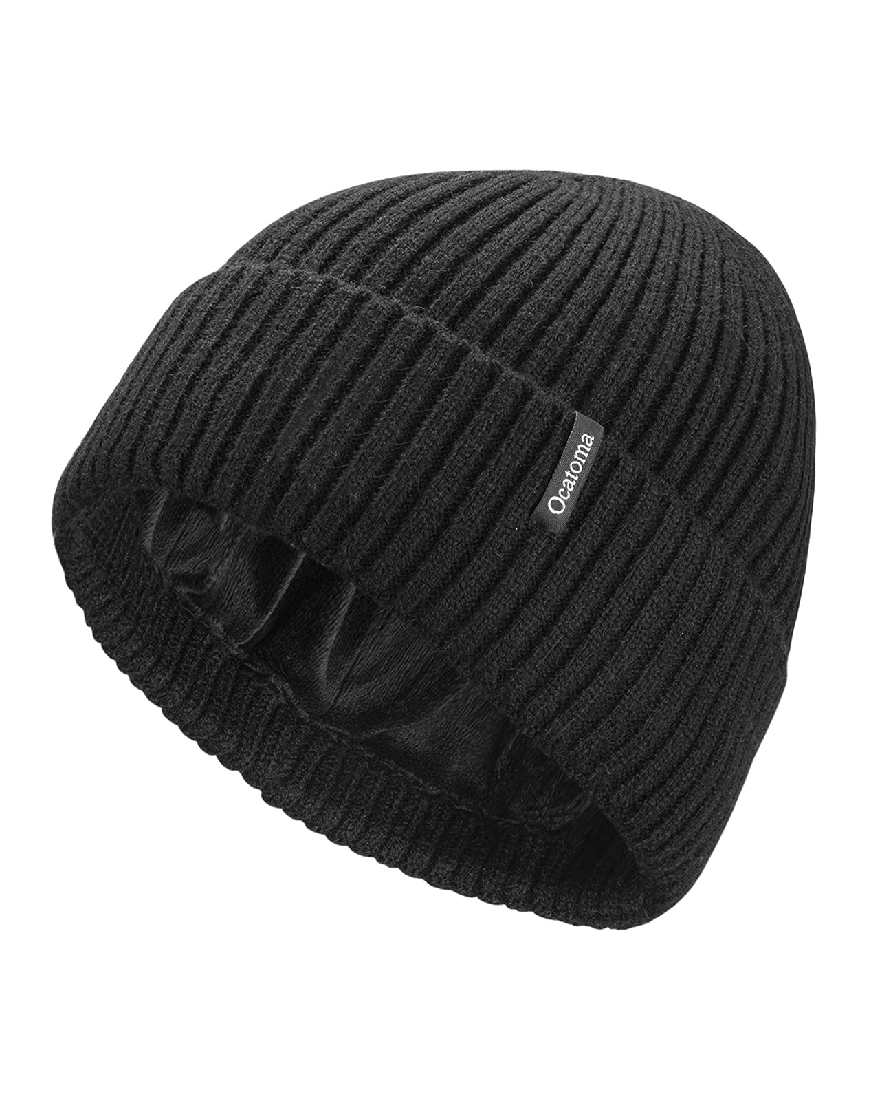 Ocatoma Beanie for Men Women Warm Winter Knit Cuffed Beanie Soft Warm Ski Hats Unisex Black