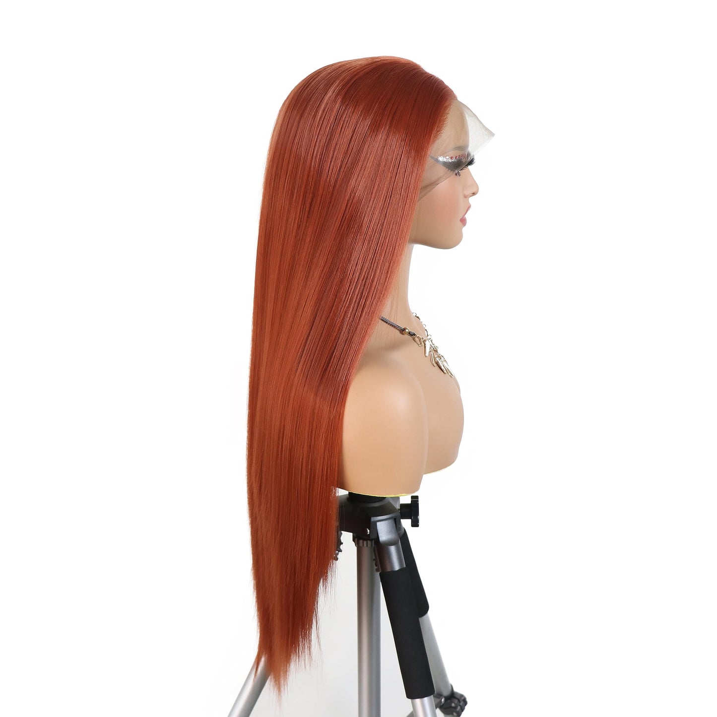 WXHWCX Copper Red Middle Part Hair Soft Long Straight Synthetic Wigs High Temperature Fiber Hair Synthetic Lace Front Wig Cosplay For Women Wigs