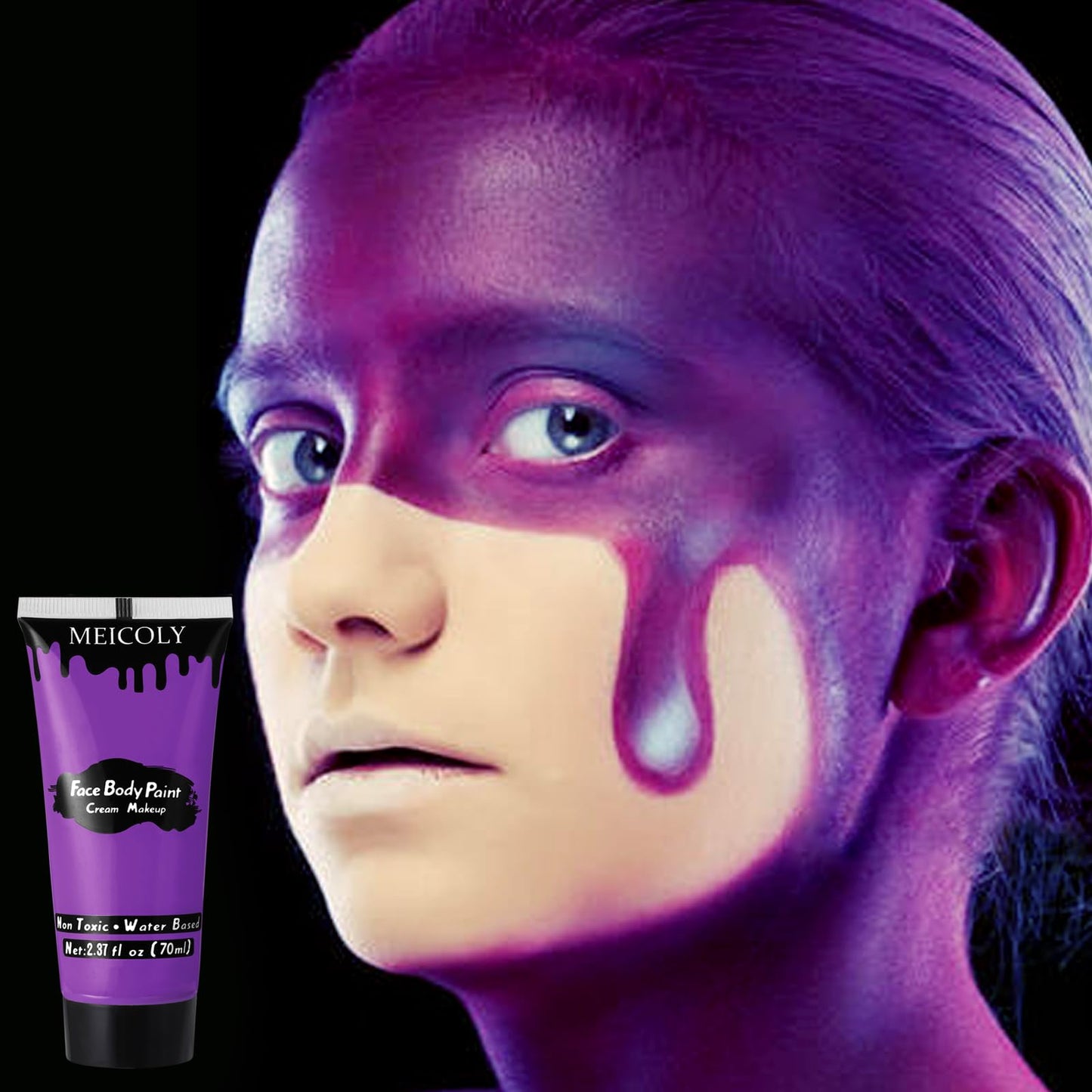 MEICOLY Purple Cream Face Body Paint,2.37Oz Large Tube Water Based Non-Toxic Full Body Paint for Adult and Kids,Highly Pigmented Face Painting for Halloween SFX Special Effects Ursula Cosplay Makeup