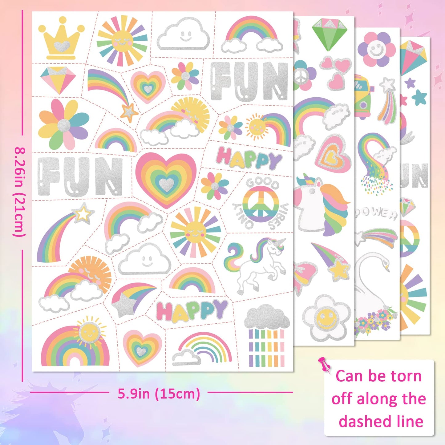 118 PCS Unicorn Rainbow Temporary Tattoo Kids, Glitter Crown Fake Tattoo for Girls’ Party Favors Birthday Supplies Decorations, Princess Tattoos Sticker for Kids 6 7 8 9 10 year
