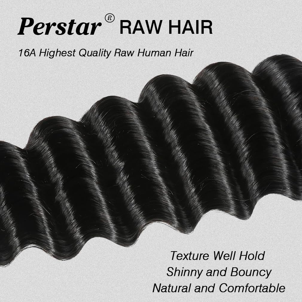 16A Raw Hair Loose Deep Wave Bundles Unprocessed Brazilian Virgin Hair Loose Deep Curly Human Hair Bundles for Black Women 14 16 18 Inch Wet and Wavy Hair Weft Natural Black