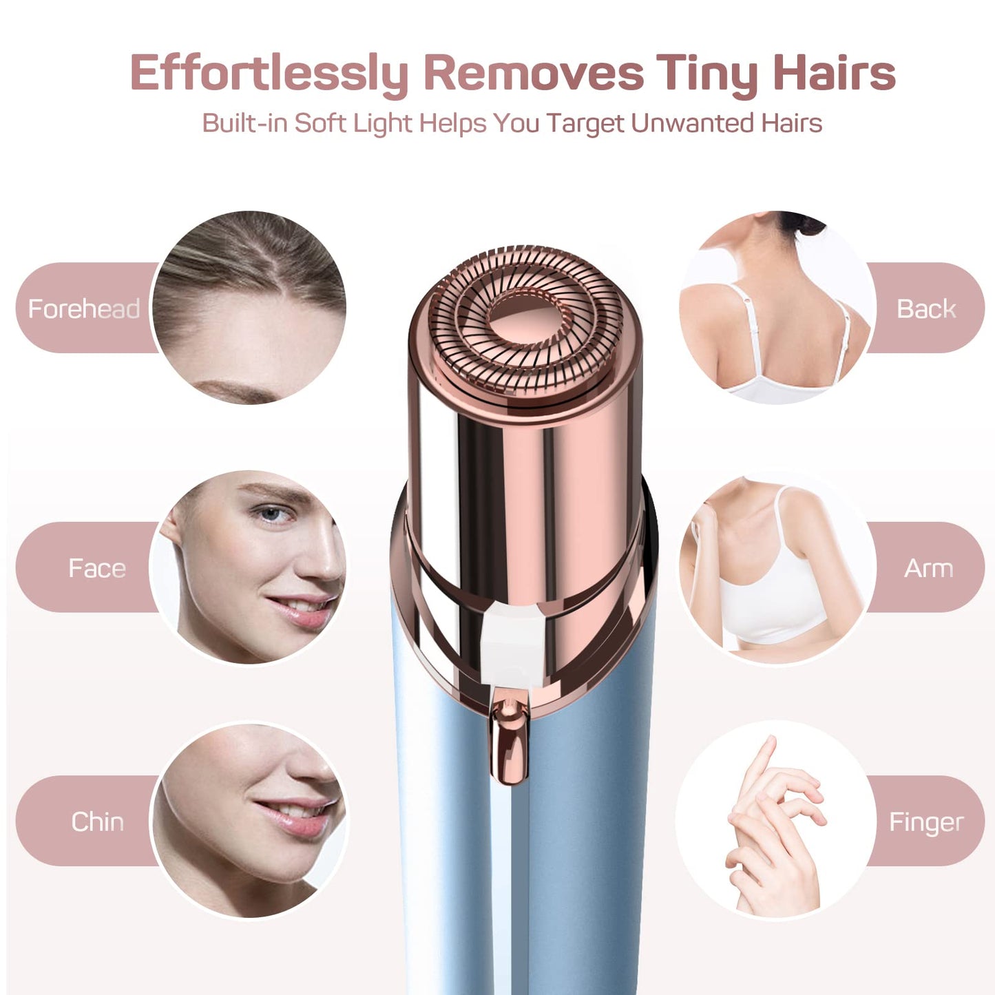 Facial Hair Removal for Women(as seen on tv), Gurelax Facial Hair Remover, Electric Face Shaver, Painless Hair Removal Device for Lip, Chin with 2 x Replacement Heads