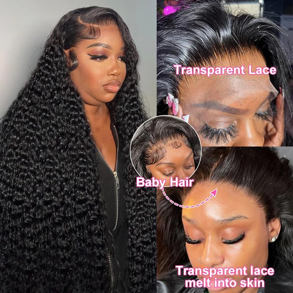 13x6 Deep Wave Lace Front Wigs Human Hair 200% Density Deep Curly Human Hair Wig 13x6 HD Transparent Lace Front Wigs Human Hair Pre Plucked with Baby Hair for Women (13×6 Deep Wave Wig, 22 Inch)