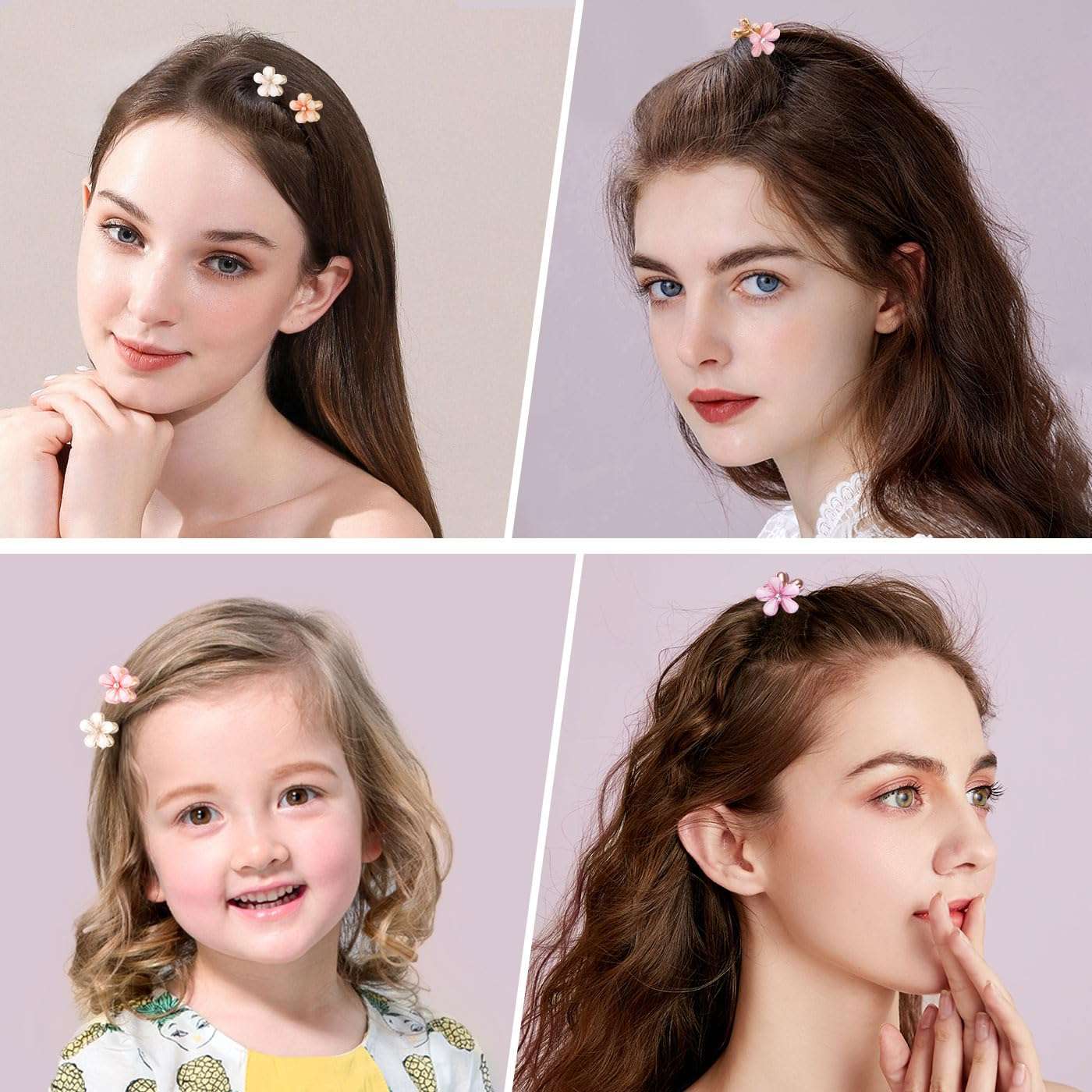 CWJCYTNSN Small Crystal Flower Hair Claw Clips, 0.8" Mini Metal Bangs Pins for Thick Curly Hair - 16PCS Hair Accessories for Women & Girls