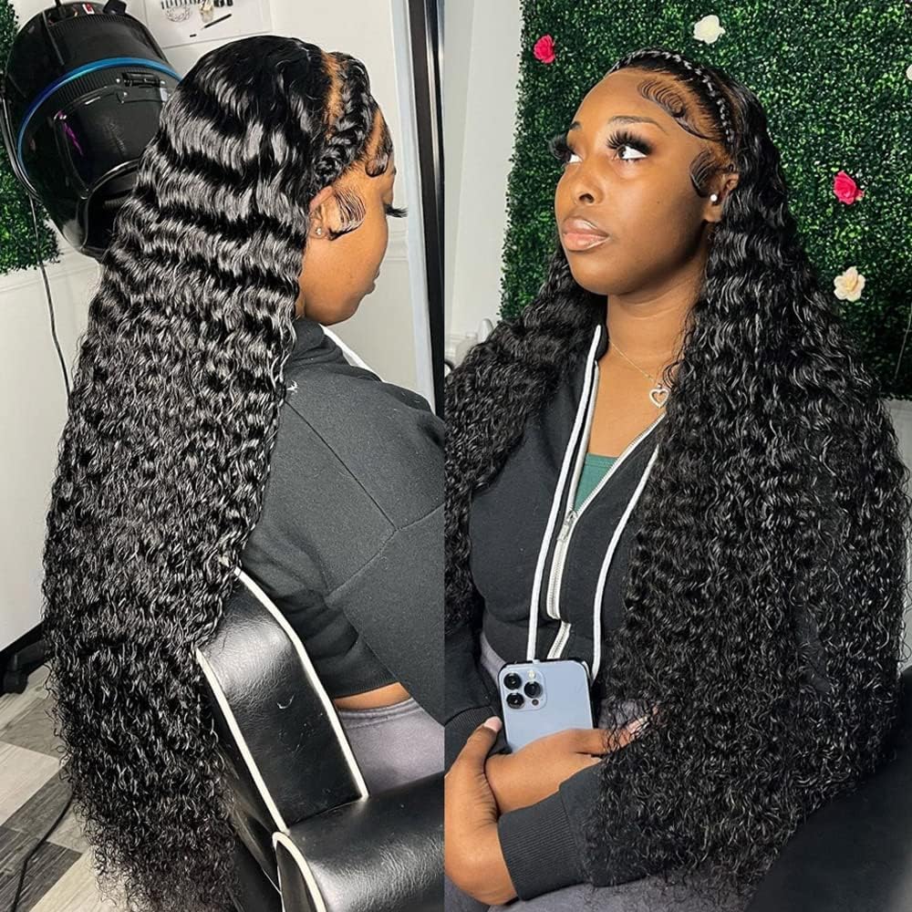 13x6 Deep Wave Lace Front Wigs Human Hair HD Lace Frontal Wigs Human Hair for Black Women Glueless Curly Lace Front Wig Pre Plucked with Baby Hair 150% Density (Natural Color, 20 inch)