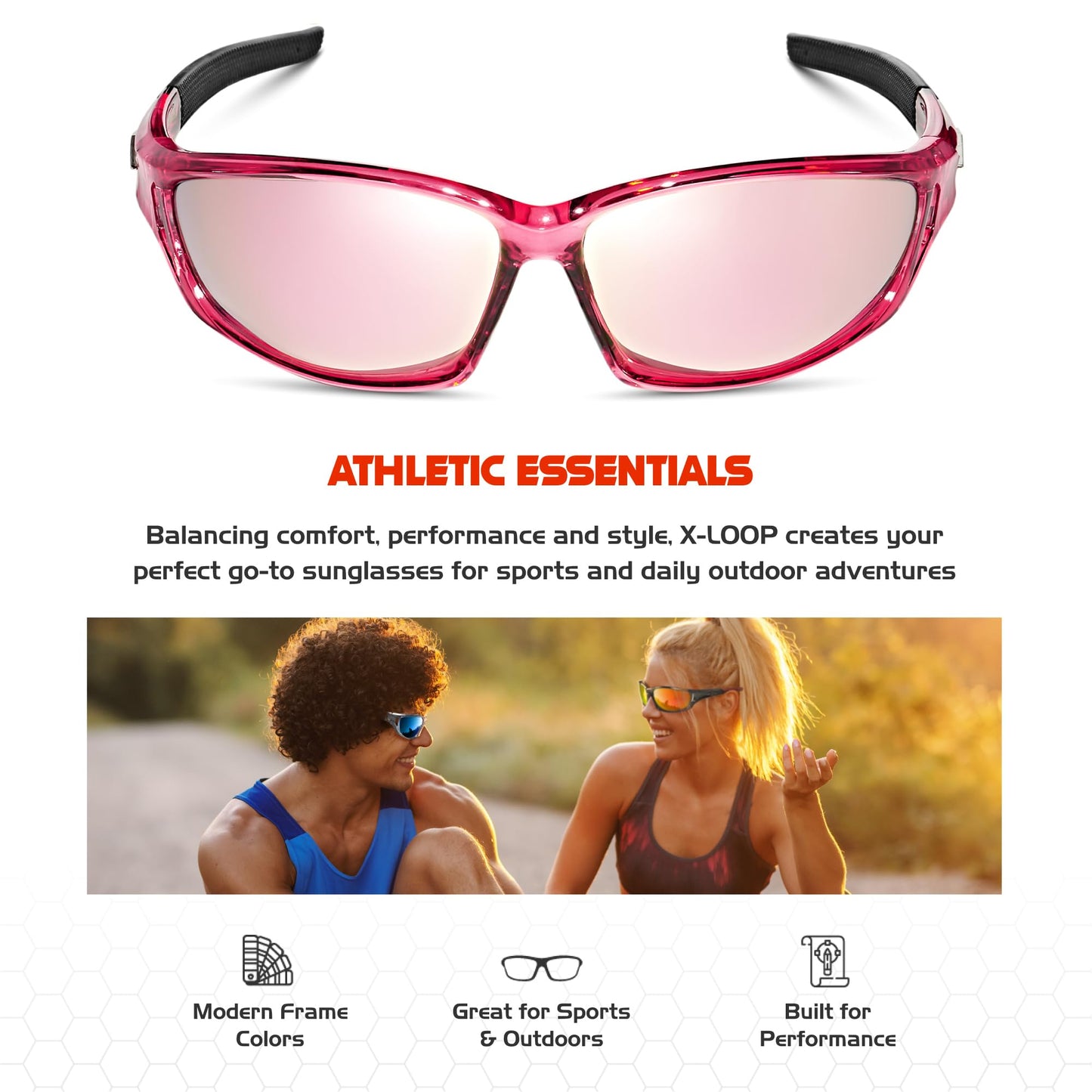 X LOOP Polarized Sports Sunglasses for Men - Wrap Around UV400 Baseball Running Cycling Driving Fishing Golf Glasses