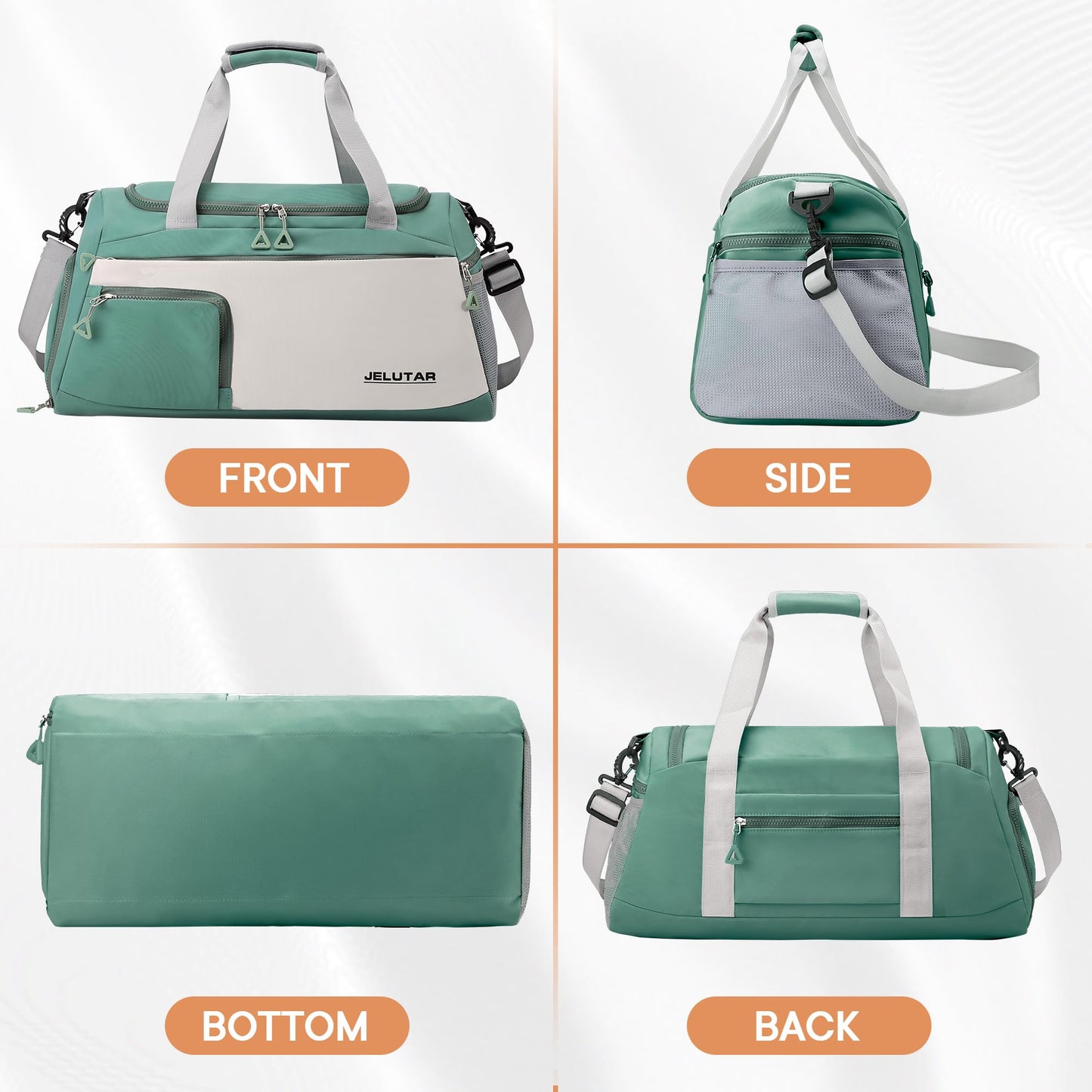 Gym Duffle Bag for Women - JELUTAR Small Carry on Travel Tote Bags Weekender Bags for Personal Item/Sports Gear with Shoe Compartment&Wetproof Pocket (Green/Beige)