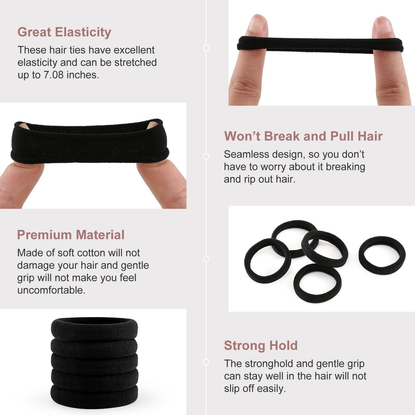 100 Pcs Thick Seamless Hair Ties, Ponytail Holders Hair Accessories No Damage for Thick Hair, Valentine's Day Gifts (Natural Colors)