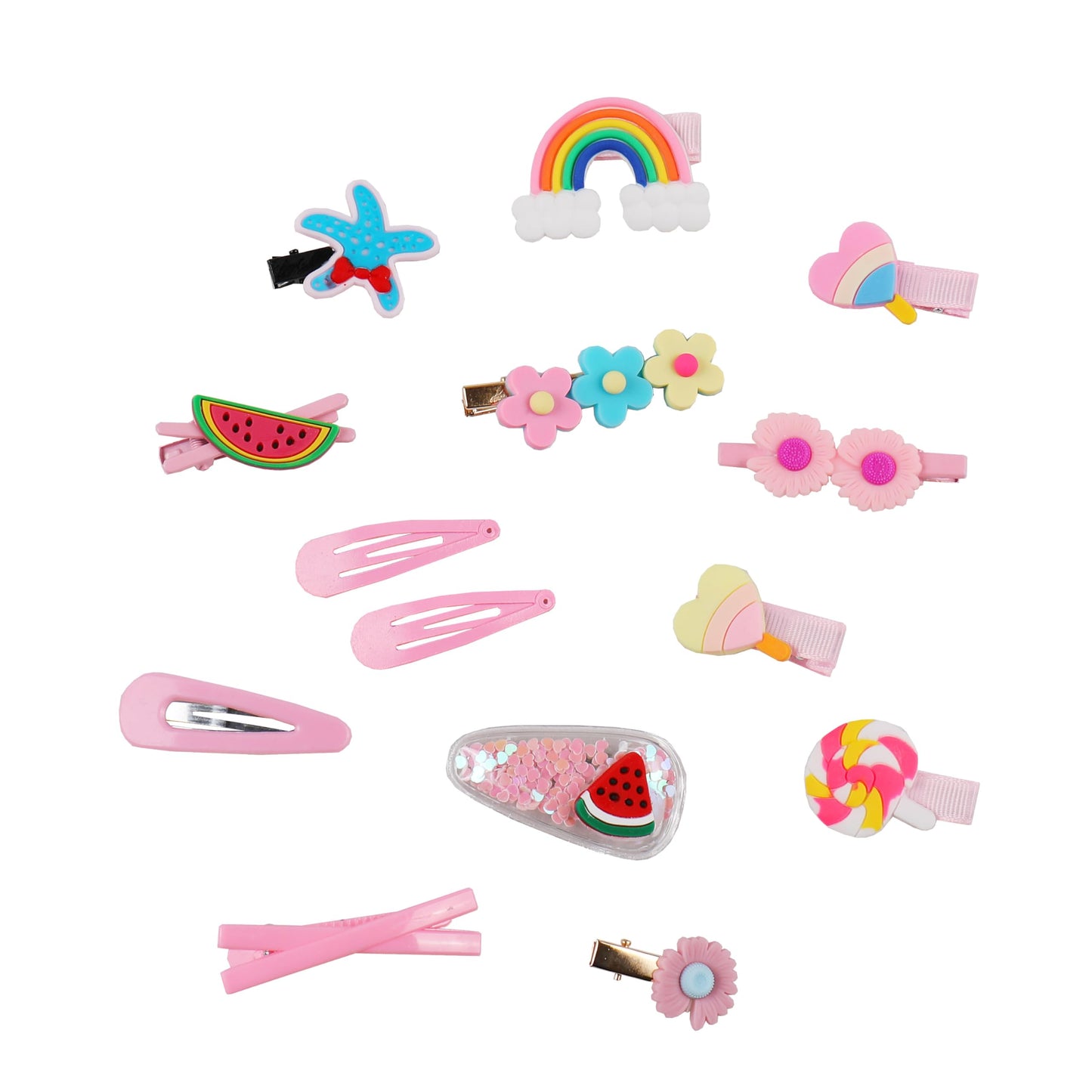 56PCS Cute Hair Clips Fashion Girls Hair Accessories Flower Fruit Colorful Rainbow Candy Dessert Lovely Animal Barrettes Set Non-slip Metal Snap Pins for Girls Kids Teens Toddlers