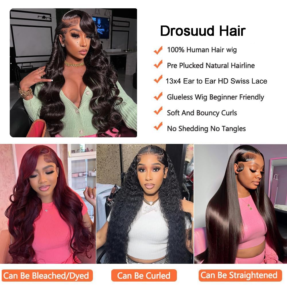 13x4 Lace Front Wigs Human Hair Pre Plucked 180% Density Body Wave Human Hair Lace Front Wigs Brazilian Glueless Wigs Human Hair Pre Plucked Natural Color 24inch