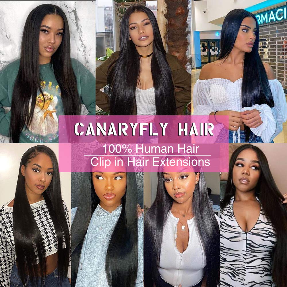 Straight Human Hair Clip in Hair Extensions for Black Women 100% Unprocessed Full Head Brazilian Virgin Hair Natural Black Color,8/Pcs with 18Clips,120 Gram (18inch, Straight hair)