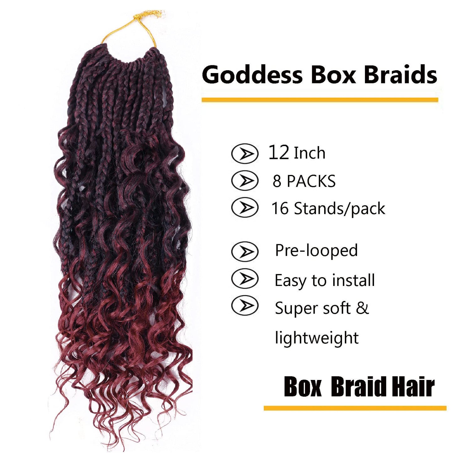 12 Inch Crochet Box Braids Curly Ends 8 Pack Goddess Box Braids Crochet Hair,Boho Box Braids Crochet Hair Pre Looped,Bohomian Box Braids Synthetic Braiding Hair Extensions for Black Women T118
