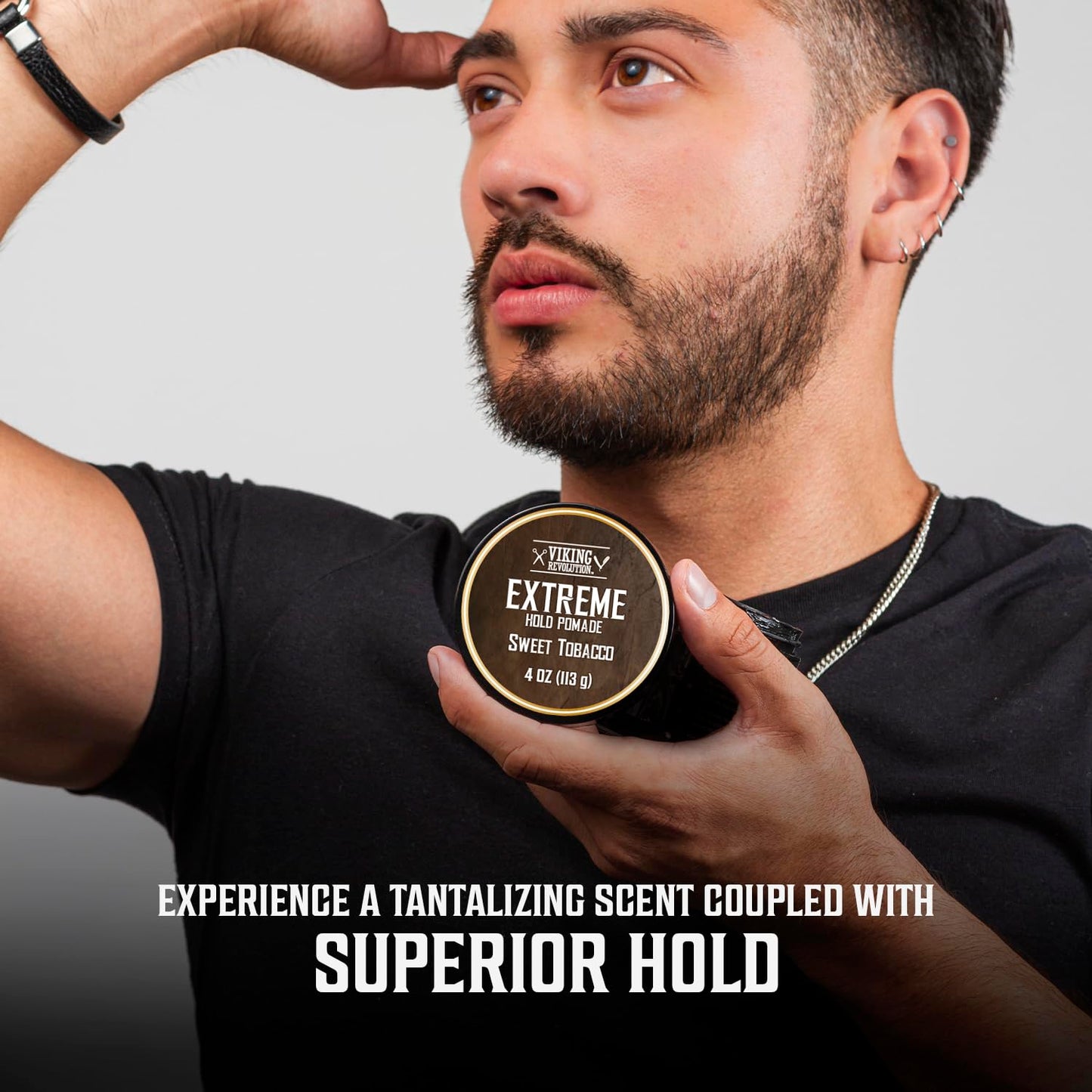 Viking Revolution Sweet Tobacco Hair Pomade for Men - Extreme Hold Hair Gel for Men Water Based - Mens Pomade Extra Firm Mens Hair Pomade Strong Hold - High Shine Mens Hair Cream (4oz)
