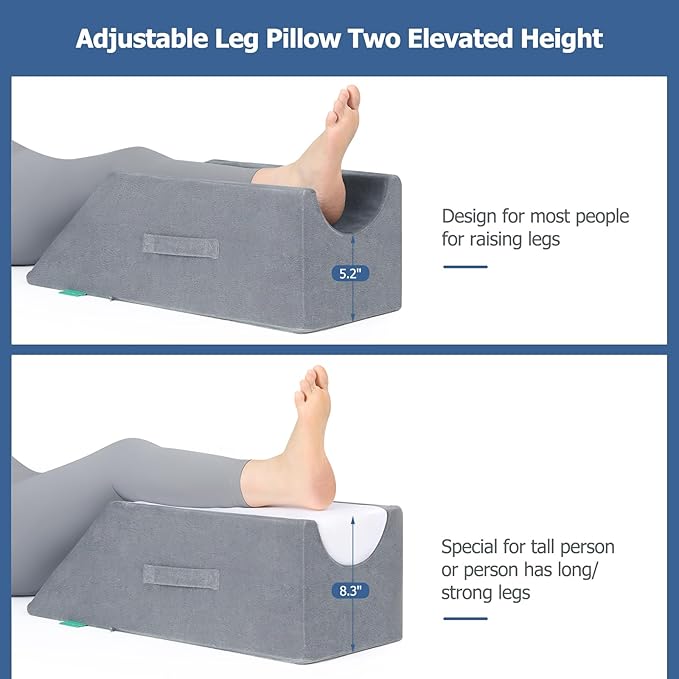 Adjustable Leg Elevation Pillows for Swelling After Surgery - Elevated Pillows for Legs - Leg Support Pillow - Portable Knee Wedge Pillow to Elevate Knee/Leg/Feet
