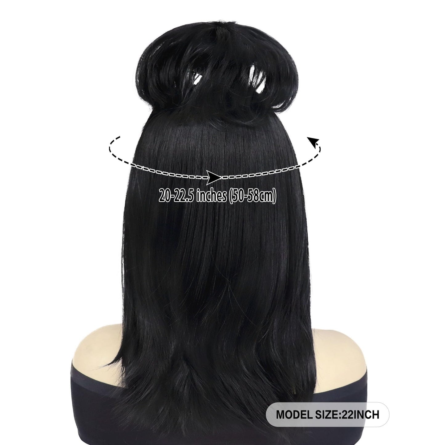 GNIMEMGIL Long Black Cosplay Wig With Bun,Synthetic Hair Bride Wigs for Costumes,Halloween Costume Wigs for Women