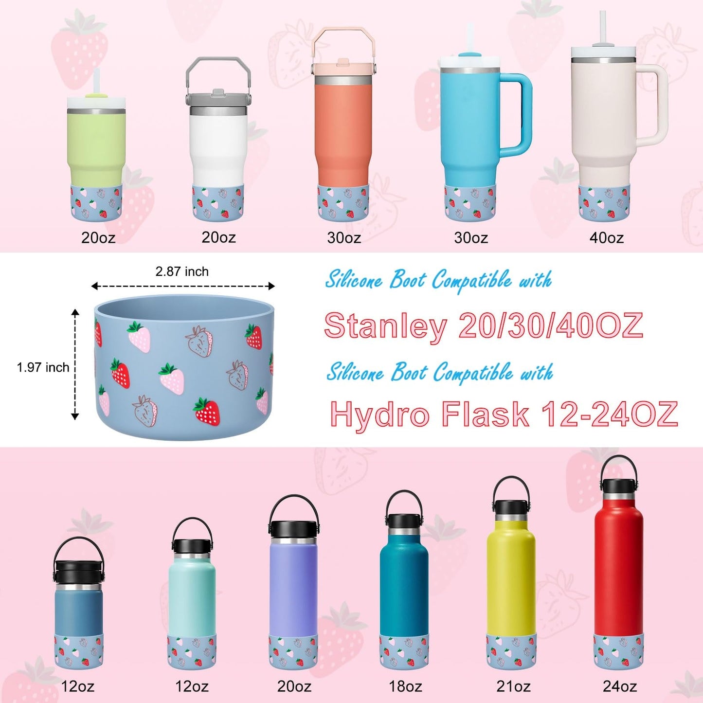 Onlymory Silicone Boots for Stanley Cup 40 30 20 OZ, Protective Bottom Boot for Stanley IceFlow 20OZ 30OZ, Sleeve Cover Protector for Hydroflask 12-24 oz Sports Water Bottle Stanley Cup Accessories