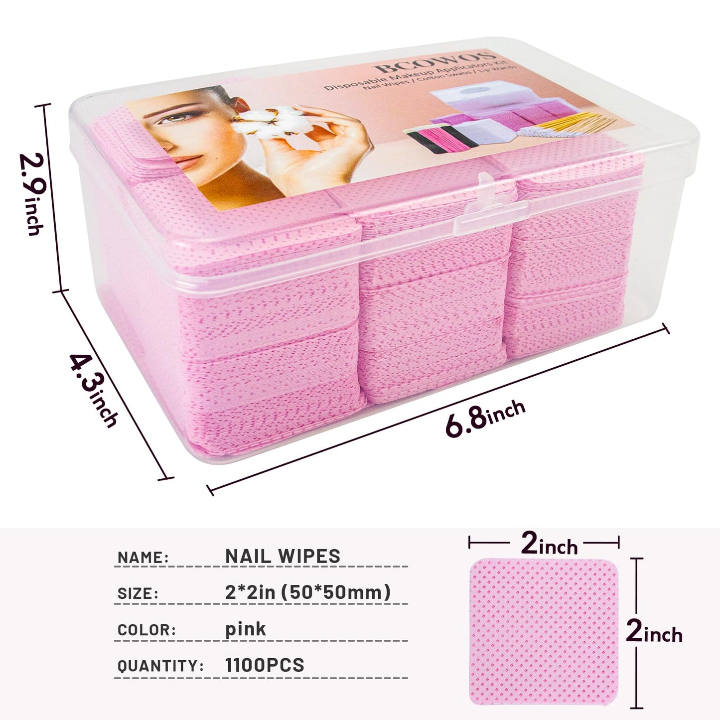 1080PCS Pink Lint-Free Nail Wipes, Non-Woven Polish Remover Wipes - Absorbent Pads for Eyelash Extensions, Nail Art & DIY Beauty Projects