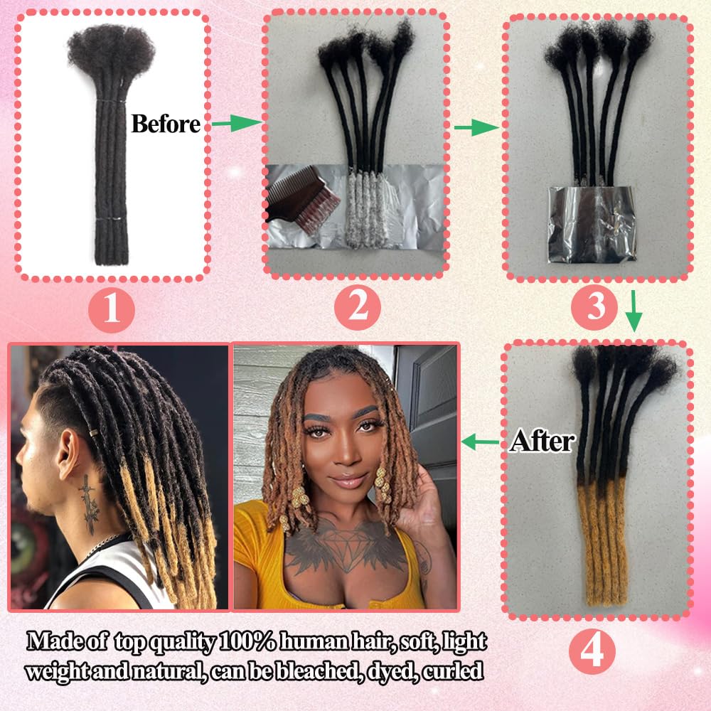Dreadlock Extensions Human Hair 10-100 Strands 100% Full Handmade Permanent Loc Extension Human Hair for Women/Men/Kids Can Be Dyed Bleached Curled Twisted (0.4cm 1B, 4 inch 10 Strands)