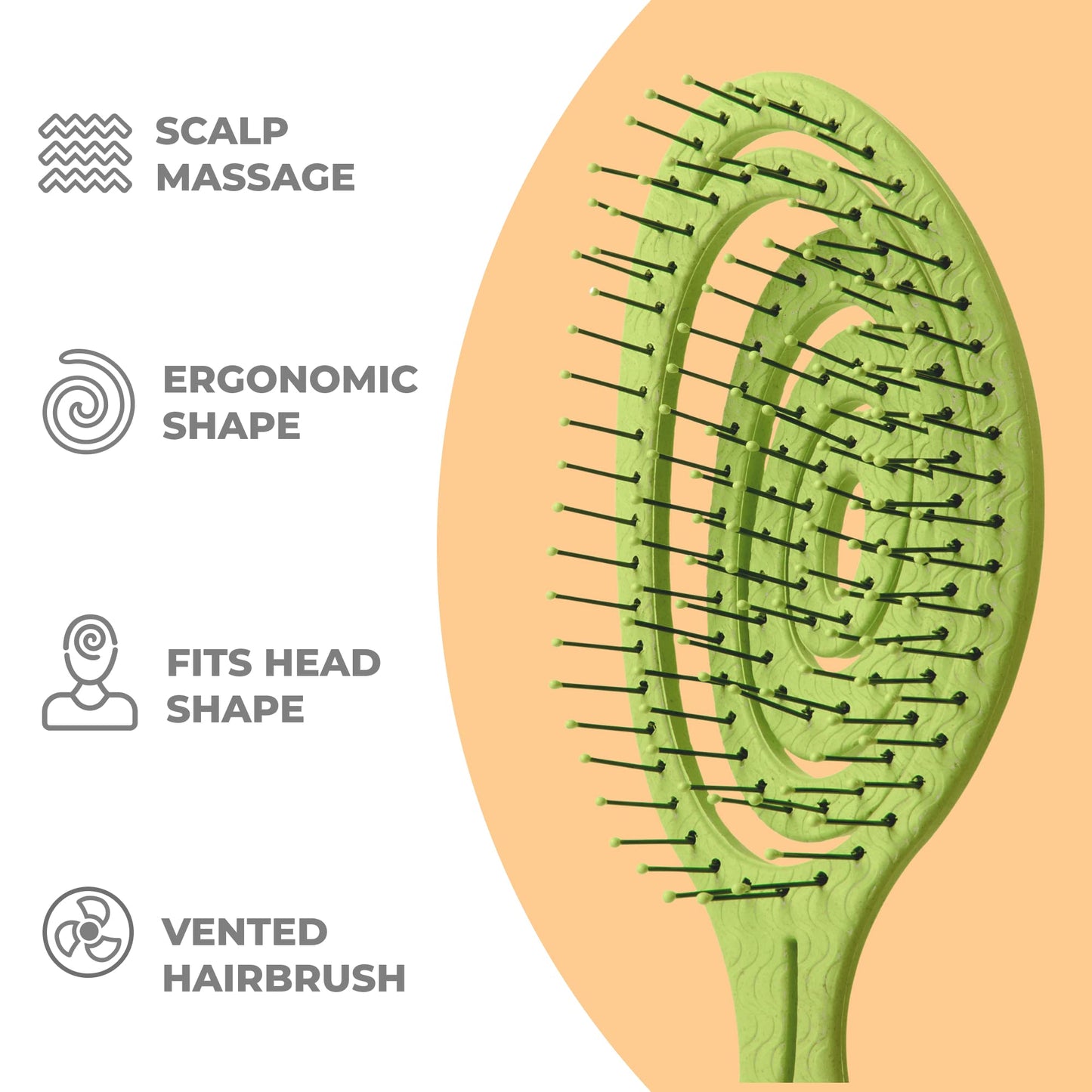 Ninabella Organic Detangling Hair Brush for Women, Men & Children - Does not Pull on Hair - Hair Straightening Brushes for Straight, Curly & Wet Hair - Unique Spiral Hairbrush