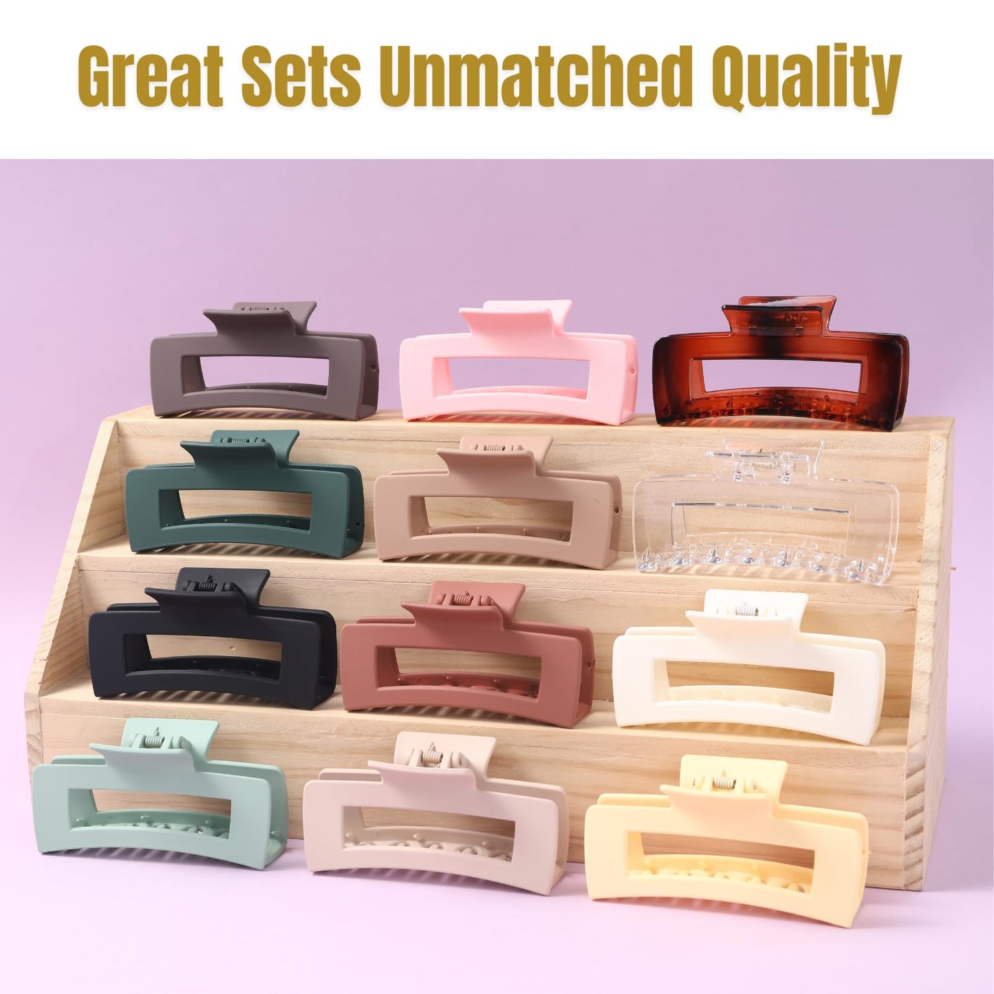 12 Pcs Large Square Hair Claw Clips for Women, 4.3-Inch Matte Rectangle Claw, Strong Hold Non-slip Hair Clips for Thick & Thin Hair