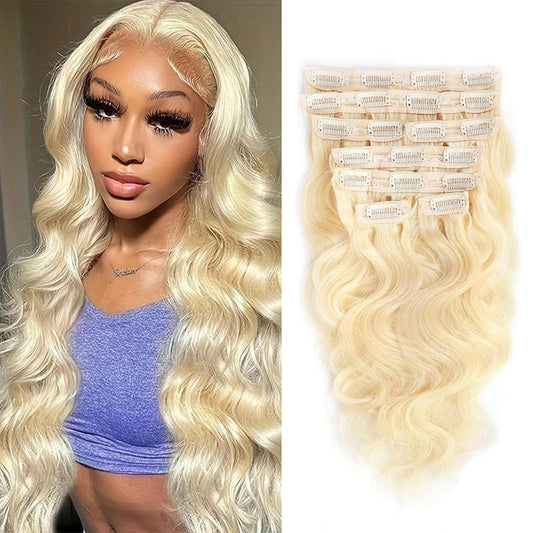 613 Body Wave Clip in Hair Extensions Seamless Clip ins Hair Extensions Real Human Hair Deep Wave Real Blonde Human Hair Clip in Extensions Women 8Pcs 100g 20 Clips