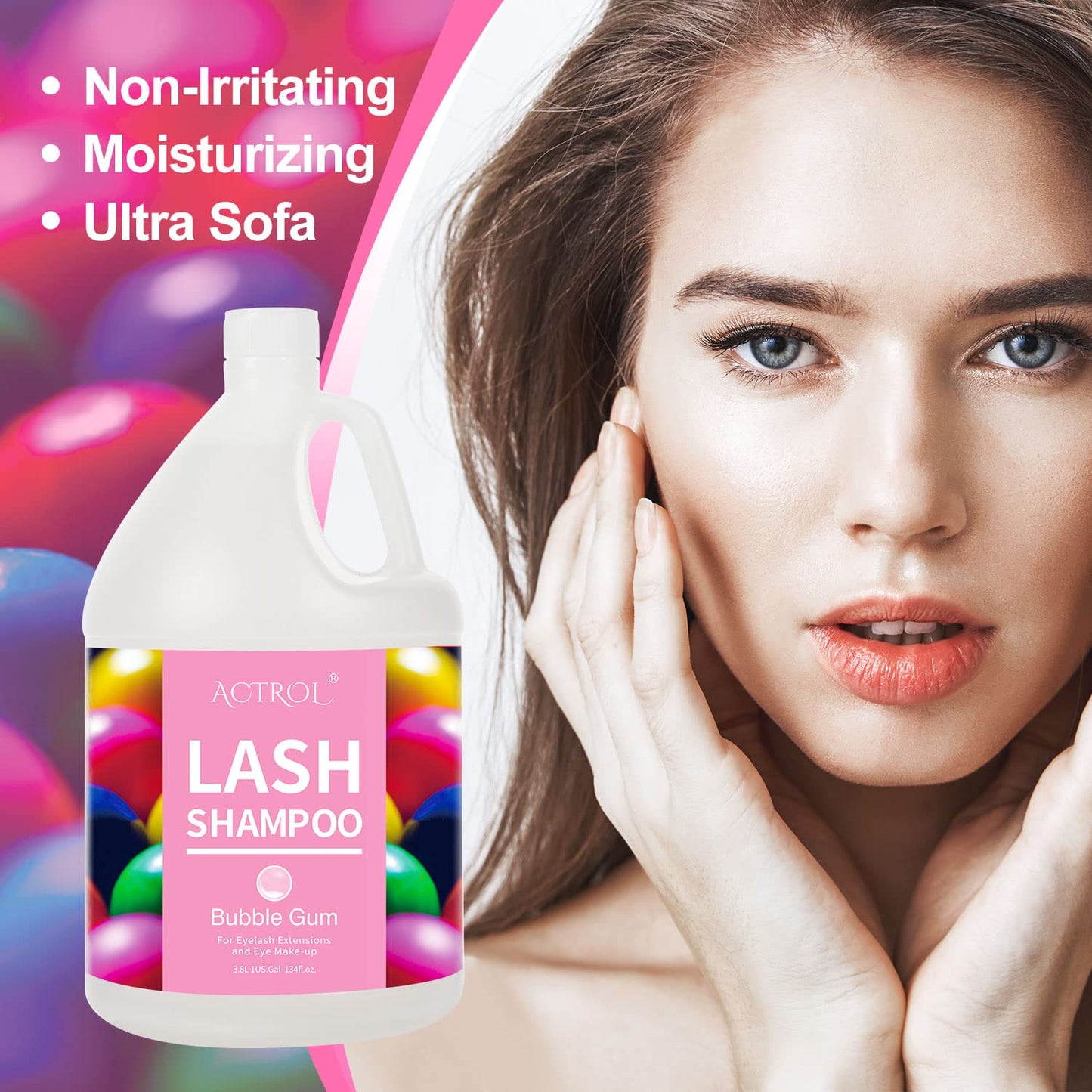 ACTROL Eyelash Extension Cleanser Gallon Bubble Gum 3.8L Natural Lash Extension Shampoo Professional Eyelid Foaming Cleanser Paraben & Sulfate Free Non-lrritating with Salon and Home Care