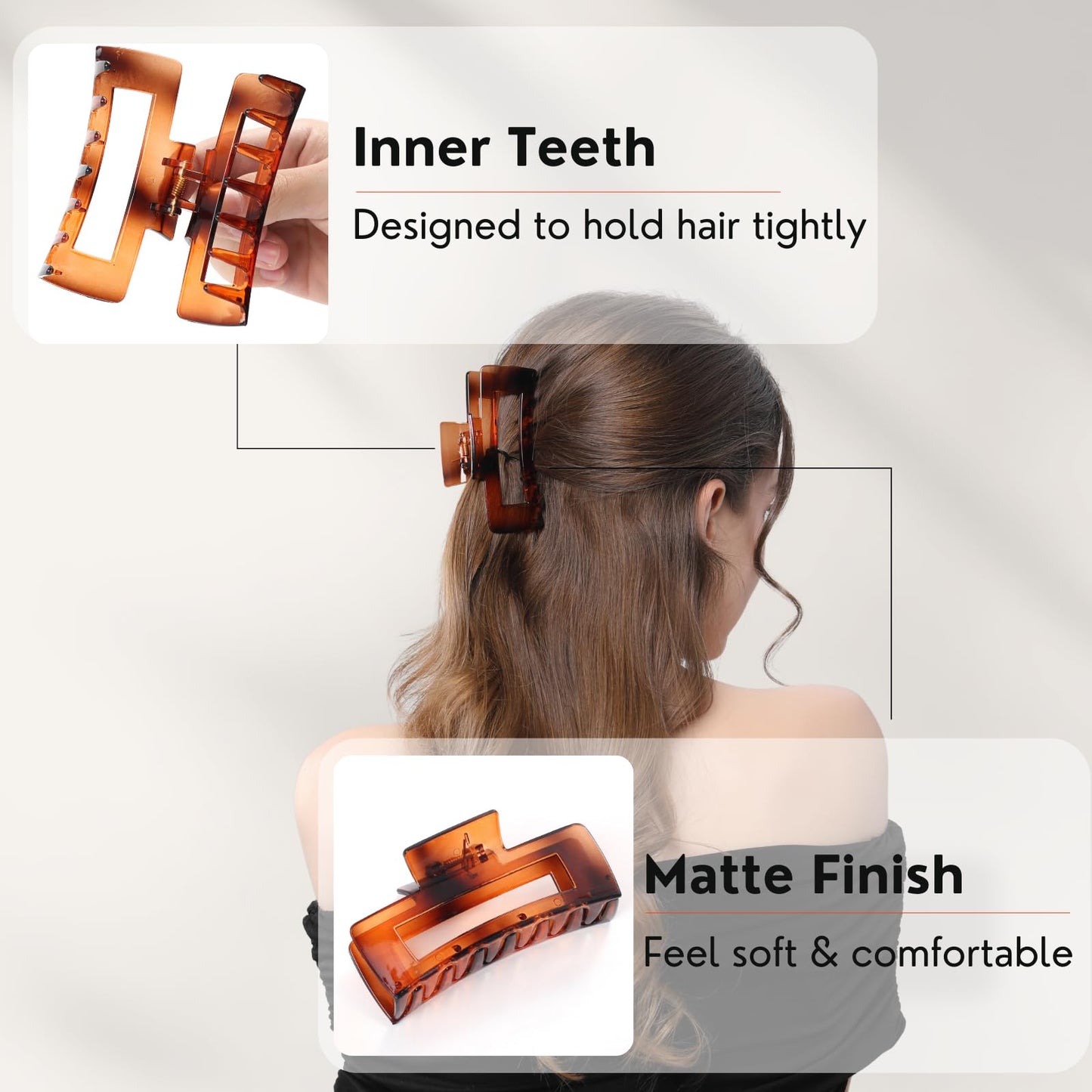 12 Pcs Large Square Hair Claw Clips for Women, 4.3-Inch Matte Rectangle Claw, Strong Hold Non-slip Hair Clips for Thick & Thin Hair