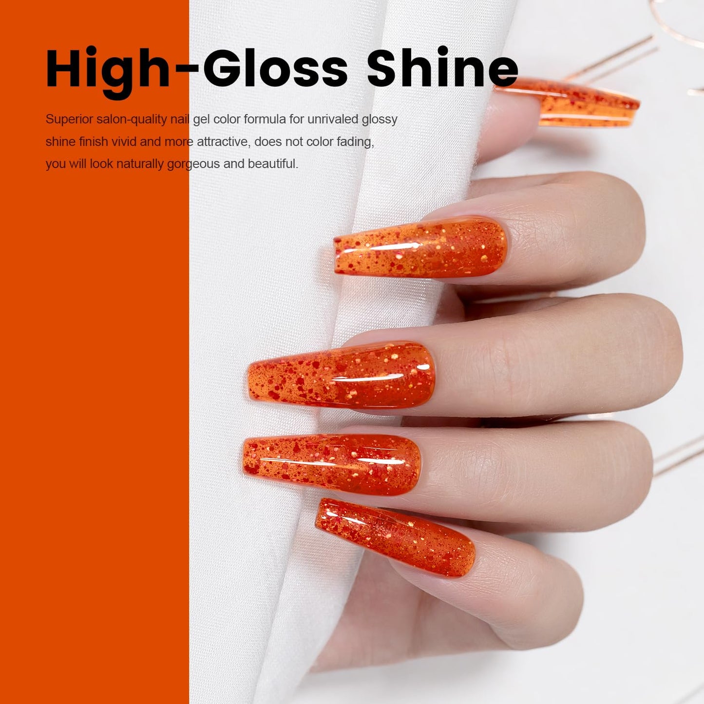 RARJSM Rainbow Glitter Gel Nail Polish Diamond Gel Polish Orange Red Big Flakes Sparkly Chunky Iridescent Pigments Nail Gel Polish Soak off Led UV Curing Required for Nail Art Salon Manicure