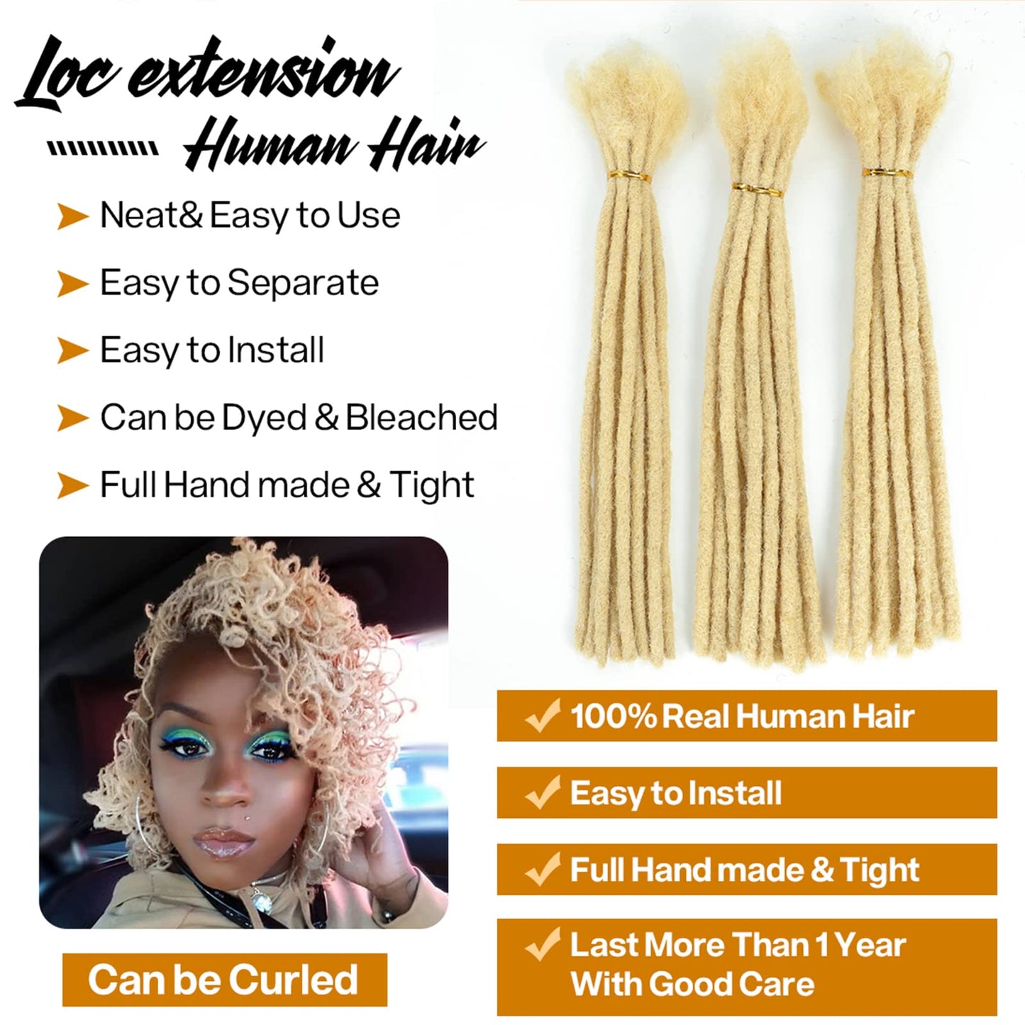 6-18 Inch Dreadlock Extensions Human Hair Fully Handmade Human Hair Dreadlock Extensions for Man/Women Locs Extensions Human Hair Can Be Dyed Bleached Curled… (6Inch-10Strands, 0.6CM Width-613#)