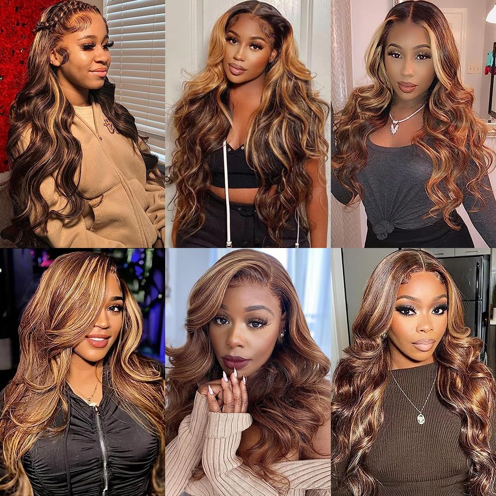 28 Inch Highlight Lace Front Wig Human Hair Ombre Lace Front Wig Human Hair Wigs for Women 13x6 Body Wave Lace Front Wigs Human Hair Honey Blonde HD Lace Front Wig Human Hair with Baby Hairline
