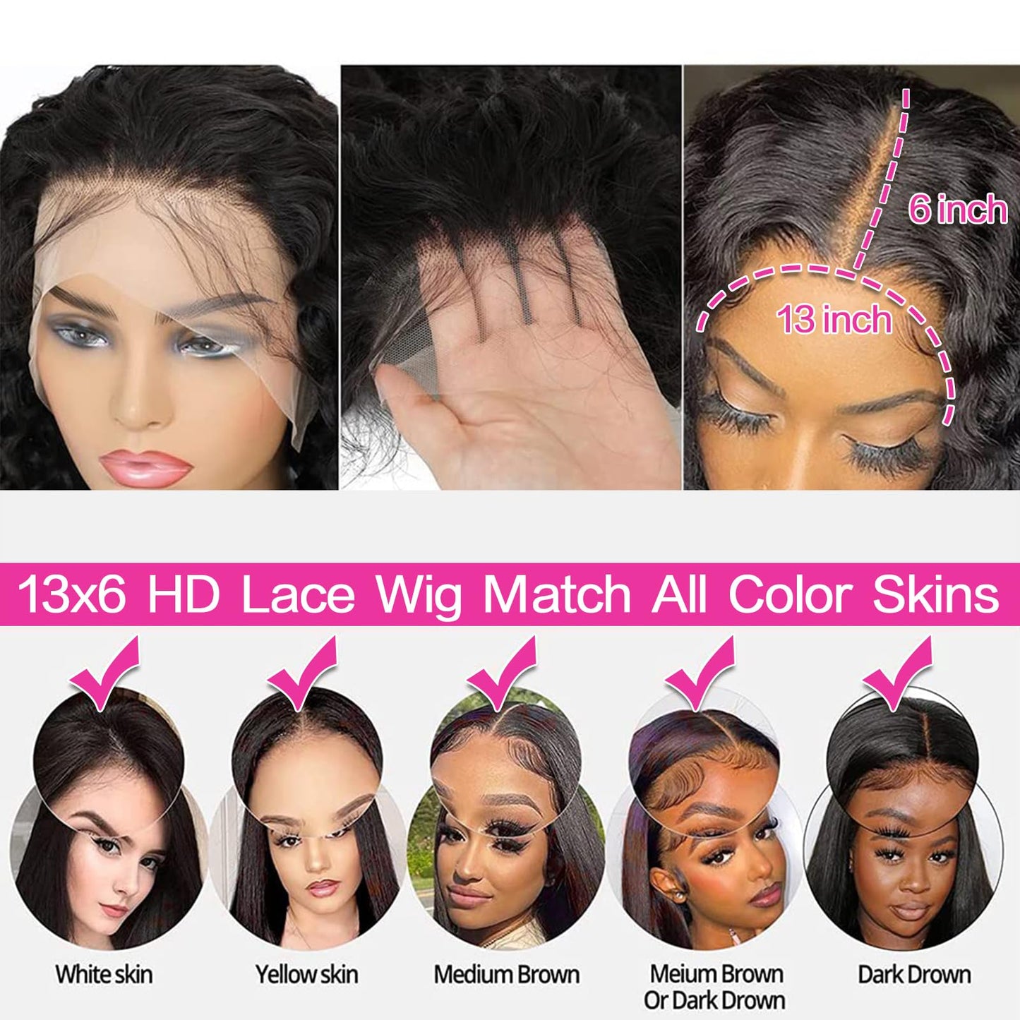 13x6 HD Deep Wave Lace Front Wigs Human Hair Wigs for Women 180% Density Deep Curly Lace Frontal Wigs Human Hair 18 Inch Glueless Curly Human Hair Wigs Pre Plucked Deep Wave Wig With Baby Hair