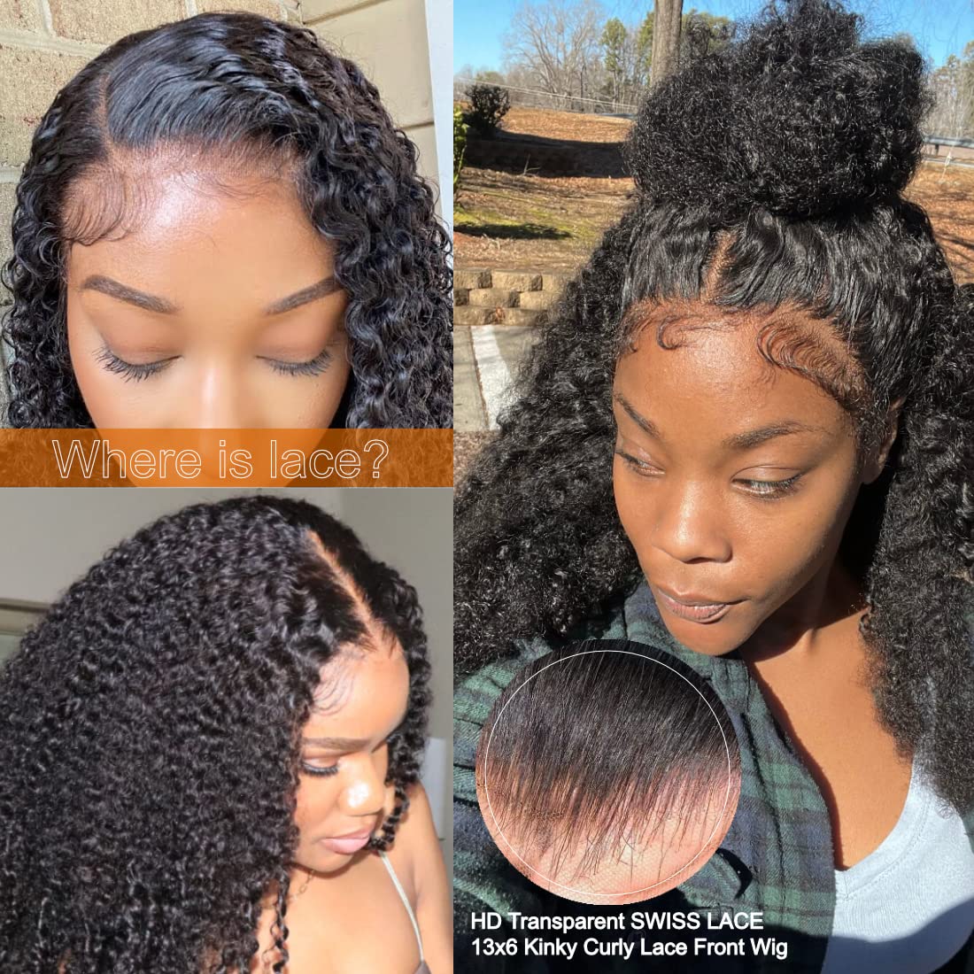 Ladoux HD 13x6 Kinky Curly Lace Front Wigs for Women 12A Brazilian Human Hair 180% Density Pre Plucked With Baby Hair Transparent Lace Frontal Wigs 30Inch Kinky Curly Wigs