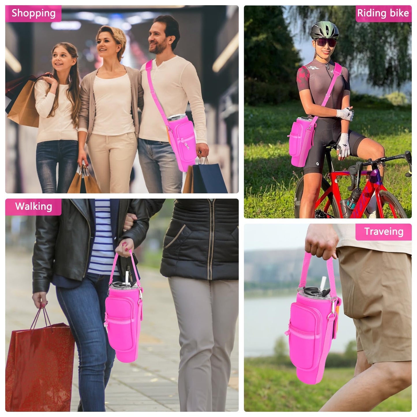 Water Bottle Carrier Bag with Phone Pocket Compatible with Stanley/Meoky 40 oz Tumbler with Handle,Neoprene Water Bottle Holder Pouch with Adjustable Strap Compatible with Stanley Cup Accessories