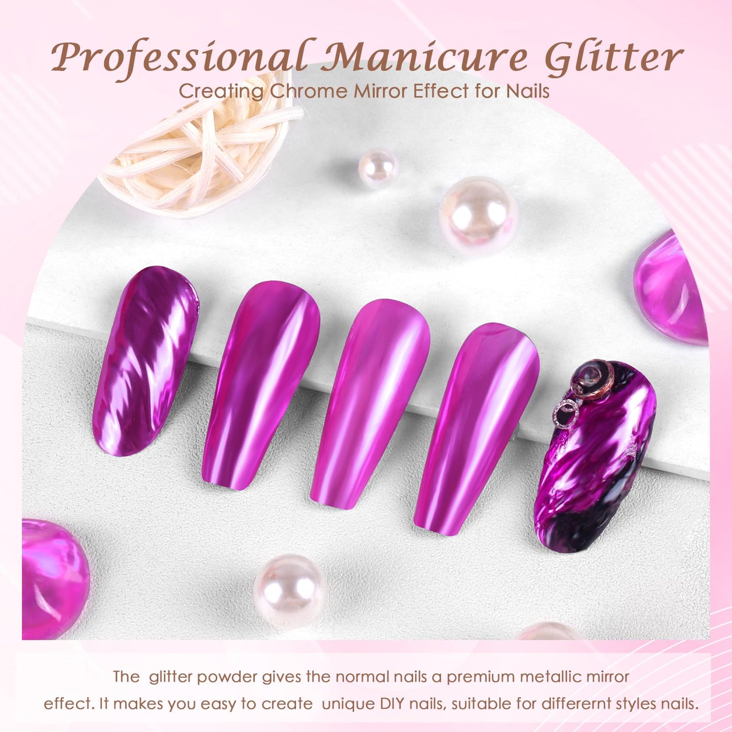 Laza Chrome Nail Powder Mirror Effect Metallic Dust Holographic Glitter Glazed Manicure Decoration Reflective Pigment for DIY Gel Polish Nail Art, Resin Craft, Gifts - Orchid Purple